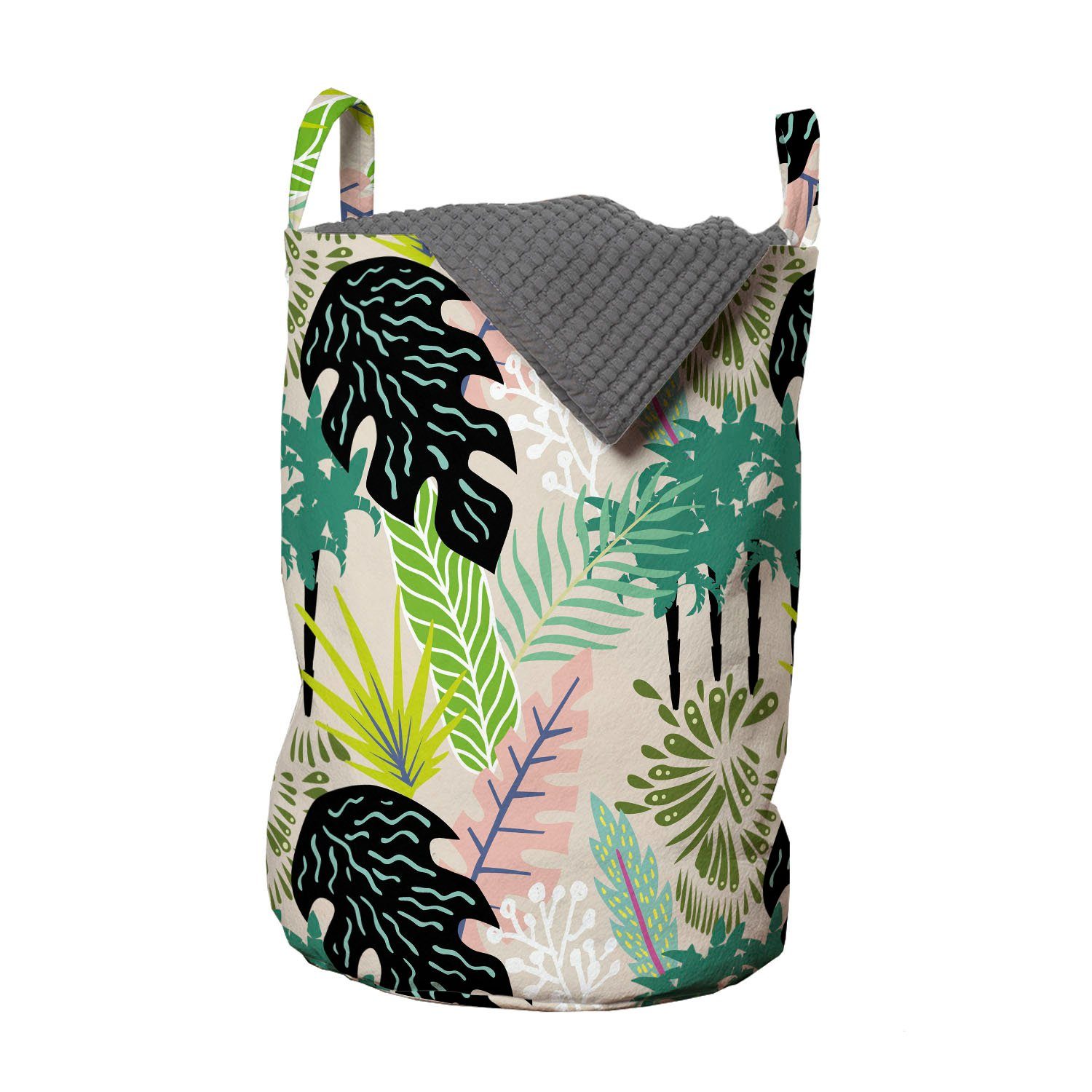 Abakuhaus Wäschesäckchen Wäschekorb mit Griffen Kordelzugverschluss für Waschsalons, Botanisch Exotische Palmblätter