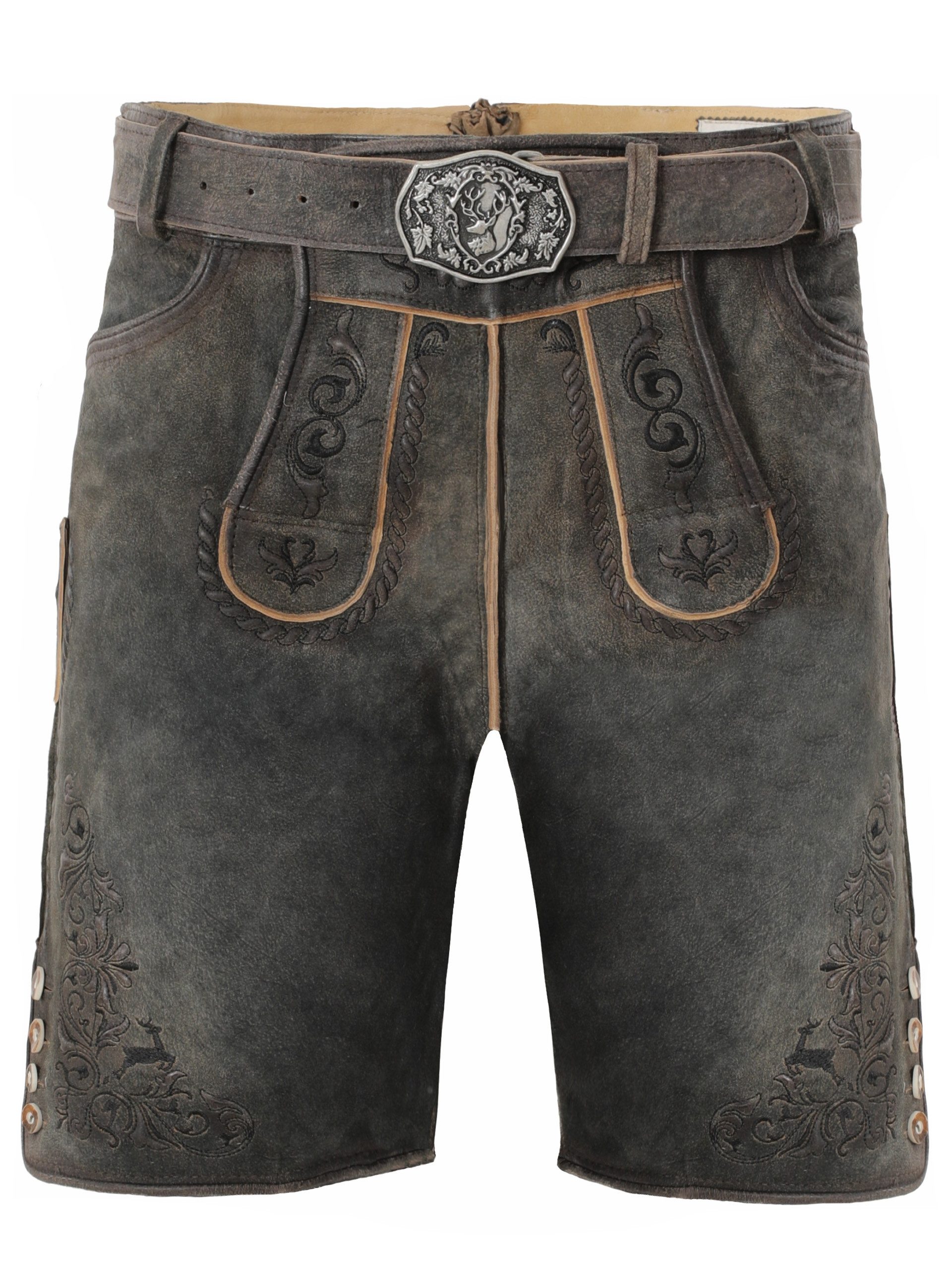 FUCHS Trachtenlederhose Trachtenlederhose Herren kurz Braun Echtleder Antik Tracht (1-tlg)