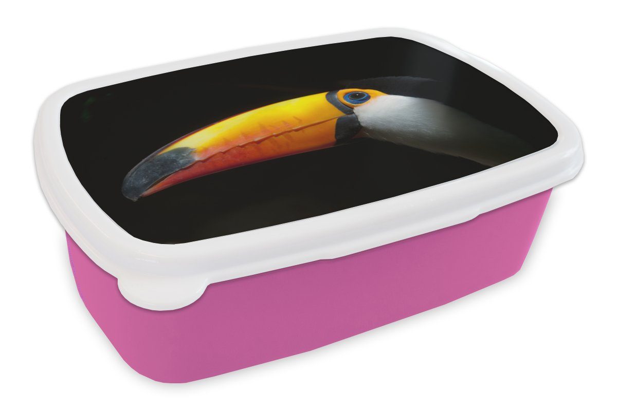 MuchoWow Mädchen, - Lunchbox Snackbox, für Kinder, Brotbox Kunststoff (2-tlg), Kunststoff, Tukan Brotdose rosa Schnabel, Erwachsene, Vogel -