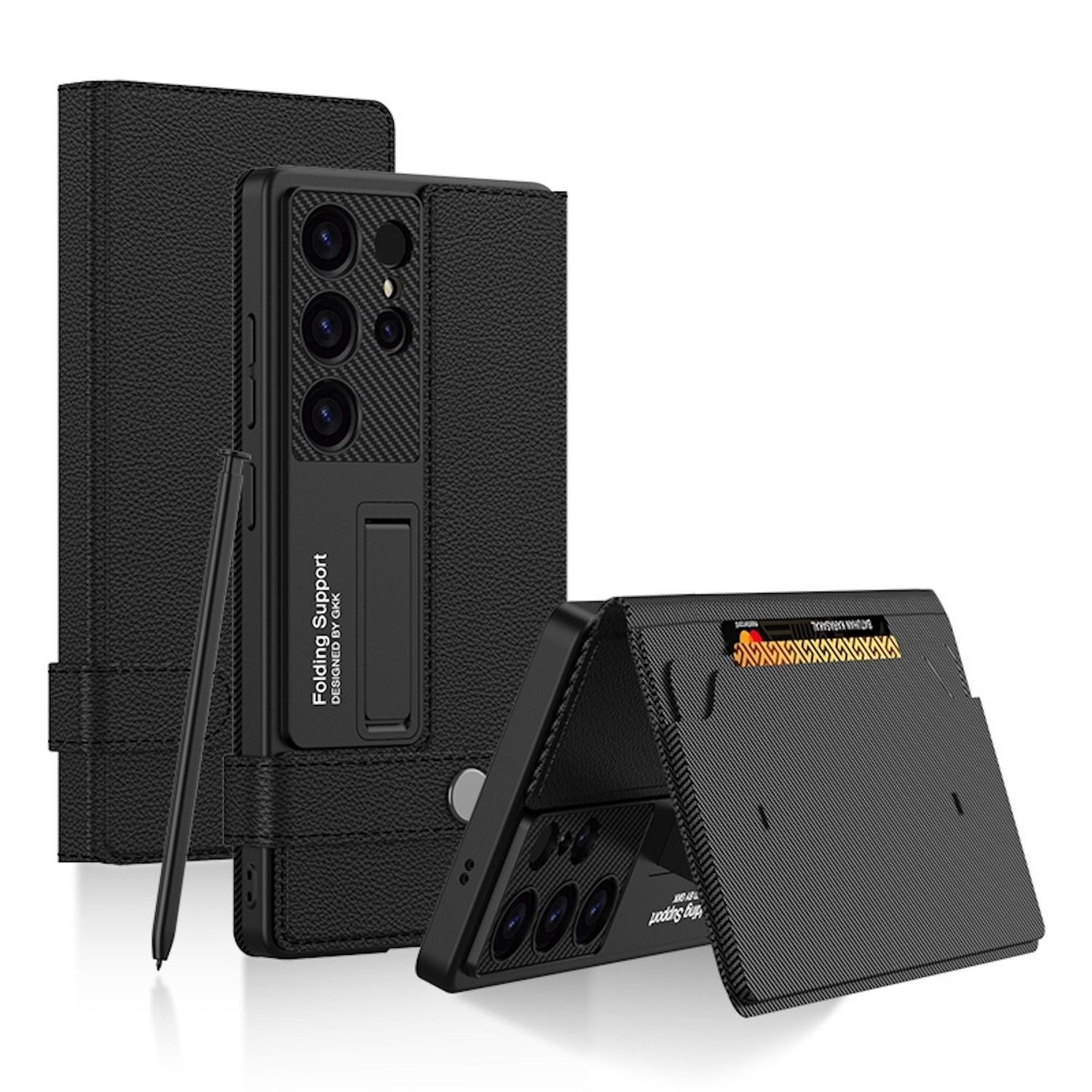 Handyhülle Für Samsung Galaxy S25 Ultra GKK Flip Wallet Leder / TPU Hülle Schwarz