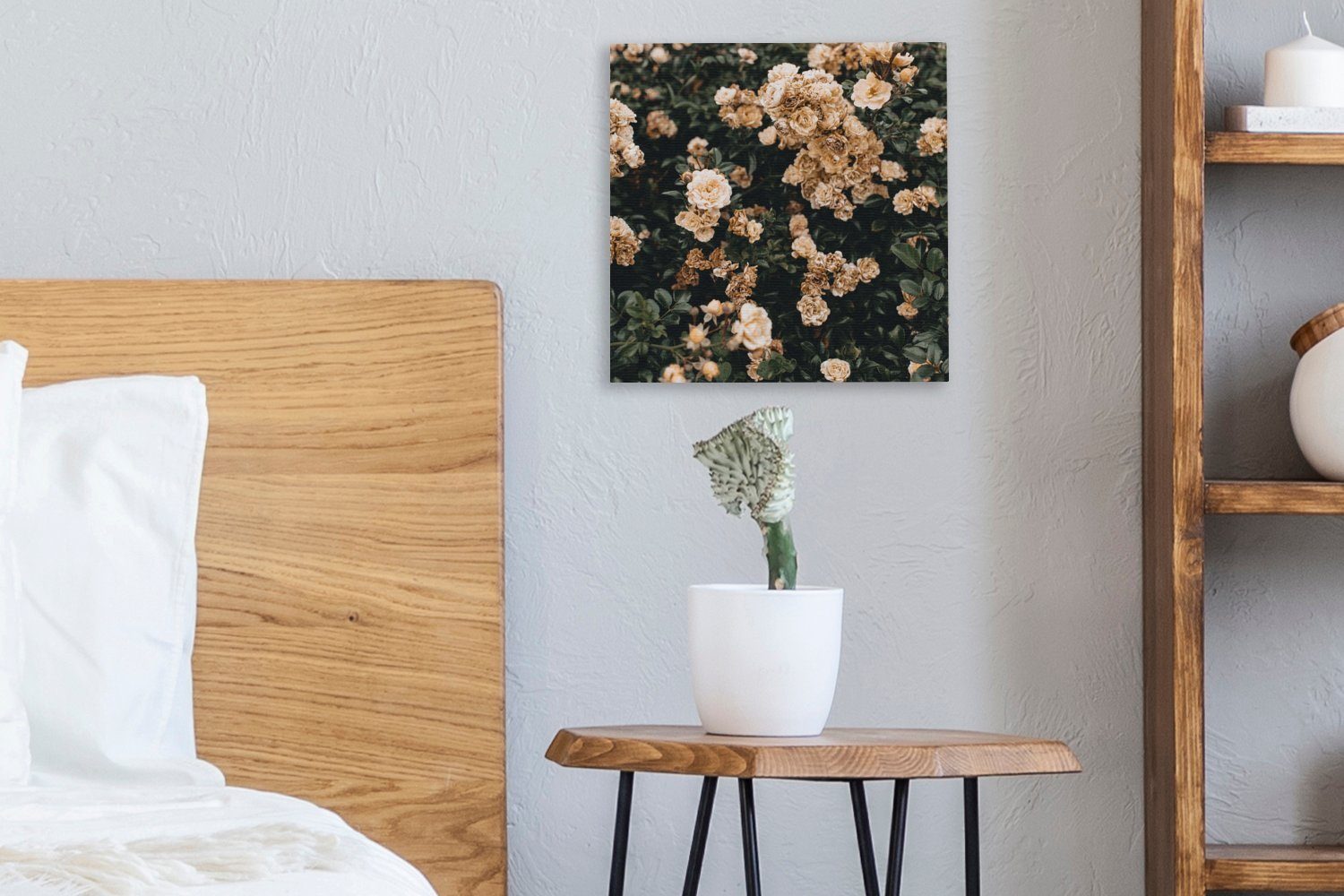 - Weiß, Strauch Wohnzimmer - OneMillionCanvasses® Bilder Rosen Leinwandbild (1 St), Braun - Leinwand Schlafzimmer für