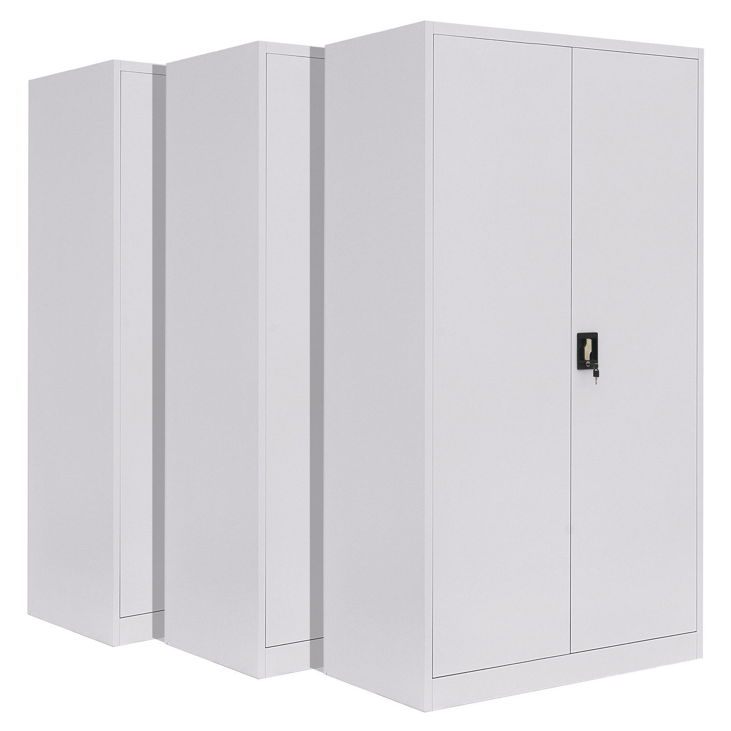 LagerZwei Aktenschrank Stahlschrank 195x100x50 cm (3-St) 3-fach verriegelt, 4 Böden, bis 60 Ordner, Flügeltüren 130°