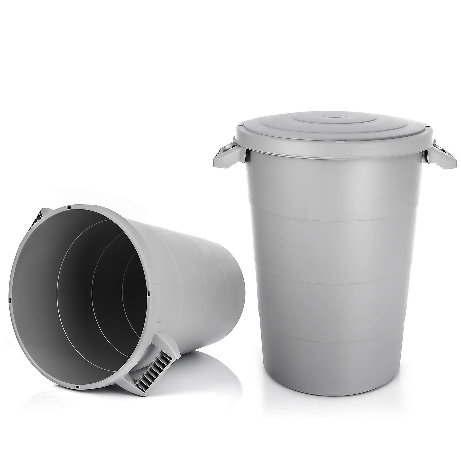BigDean Mülleimer 2x wetterfeste Universaltonne mit Deckel und 2 stabilen Tragegriffen, Sicherer Verschluss, Einfaches Handling, Zeitloses Anthrazit/Grau