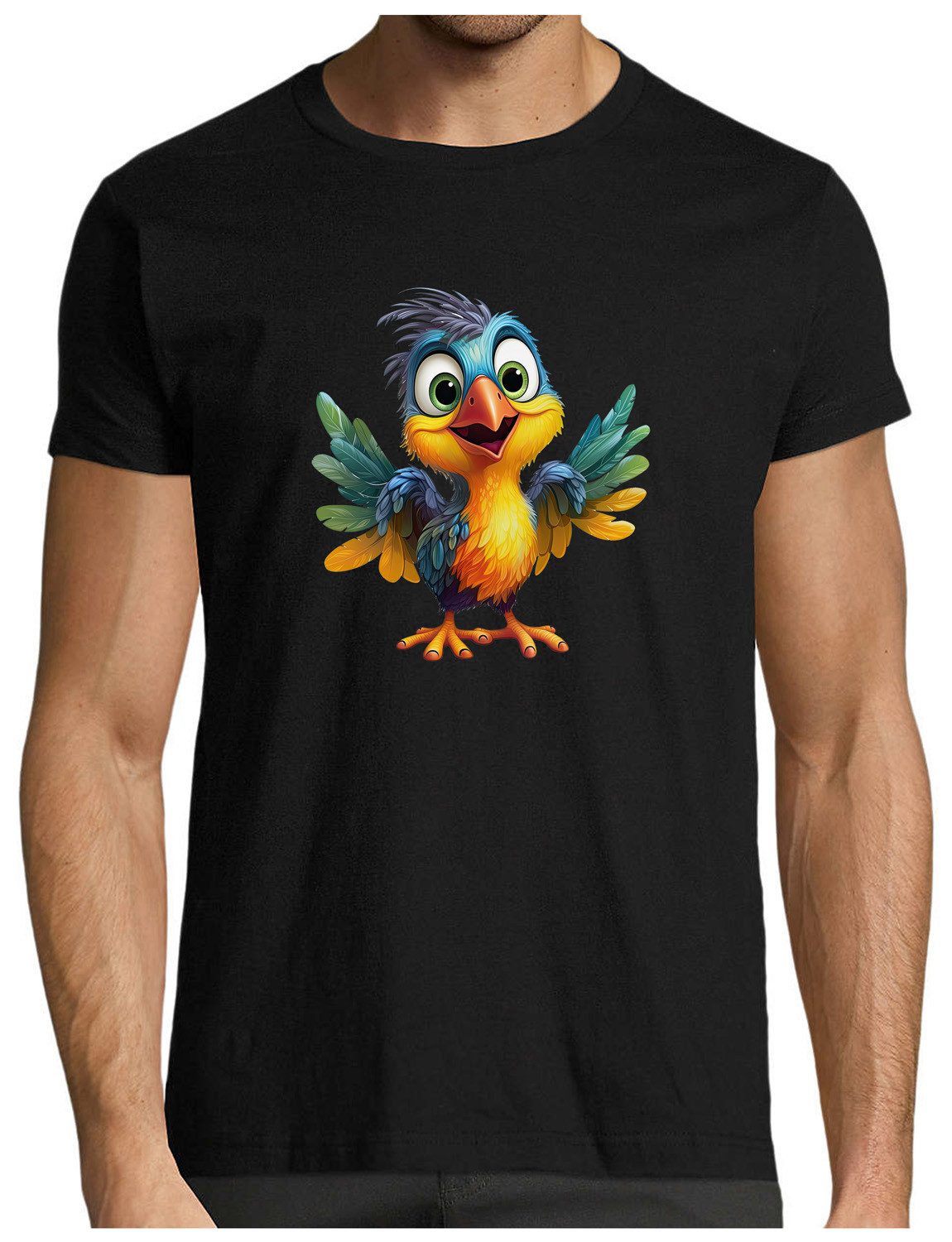 MyDesign24 T-Shirt Herren Print Shirt - Cartoon bunter Paradies Vogel Brustprint Baumwollshirt mit Wildtier Aufdruck Regular Fit i271