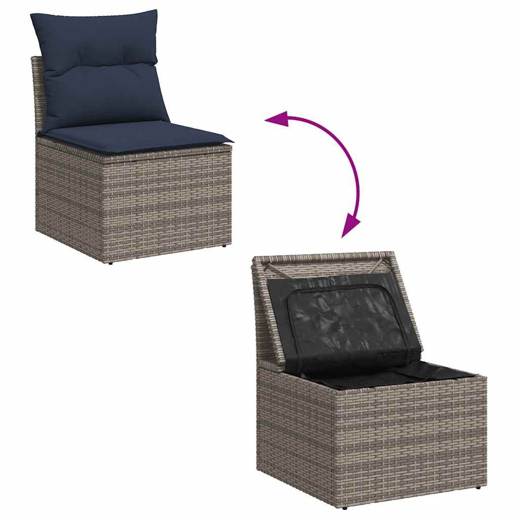 vidaXL Gartenlounge-Set 5-tlg. Garten-Sofagarnitur mit Kissen Grau Poly Rattan, (1-tlg)