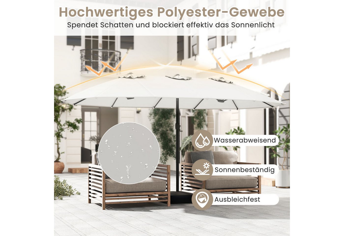 Thumbnail - KOMFOTTEU Sonnenschirm, Gartenschirm Doppelsonnenschirm mit Ständer