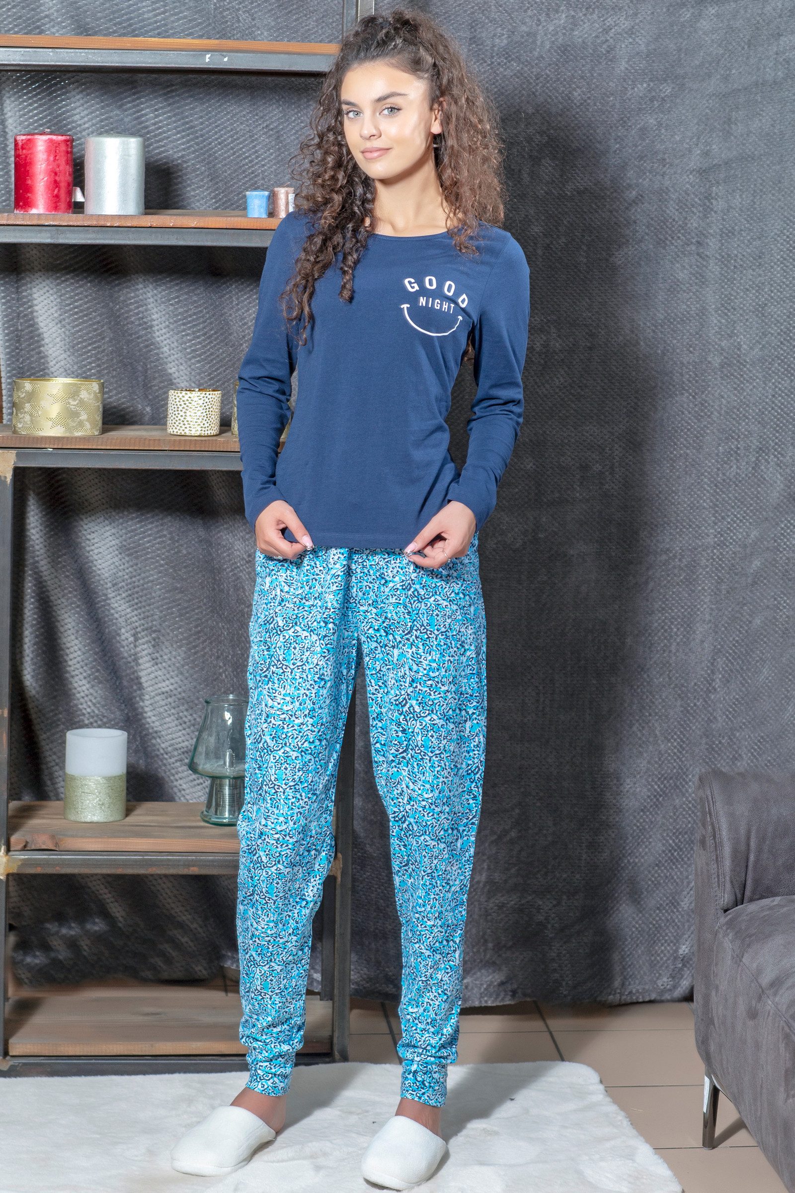 Era&Me Pyjama Damen Pyjama Set Schlafhose + Langarm Oberteil (Schlafanzug Schlafhose + Langarm Oberteil, 2 tlg., Schlafanzug Set) Hoher Baumwollanteil – Bild 5 von 5