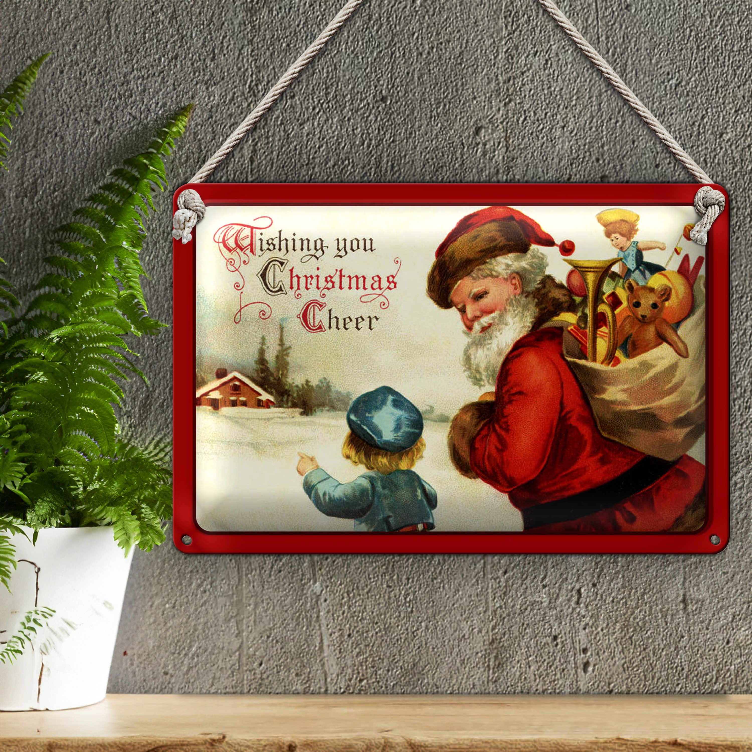 Roomando Metallschild Blechschild Weihnachtsmann Santa Claus Christmas 30x20cm
