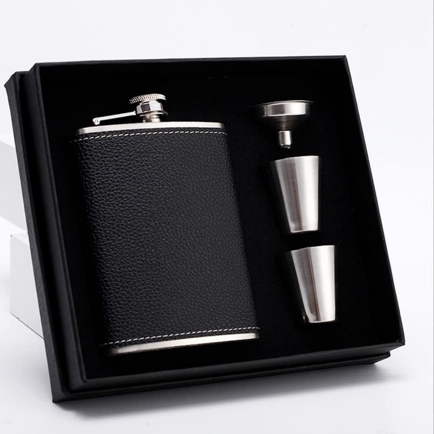 LuxusKollektion Flachmann Edelstahl Flachmann Geschenkset 8oz Schwarz