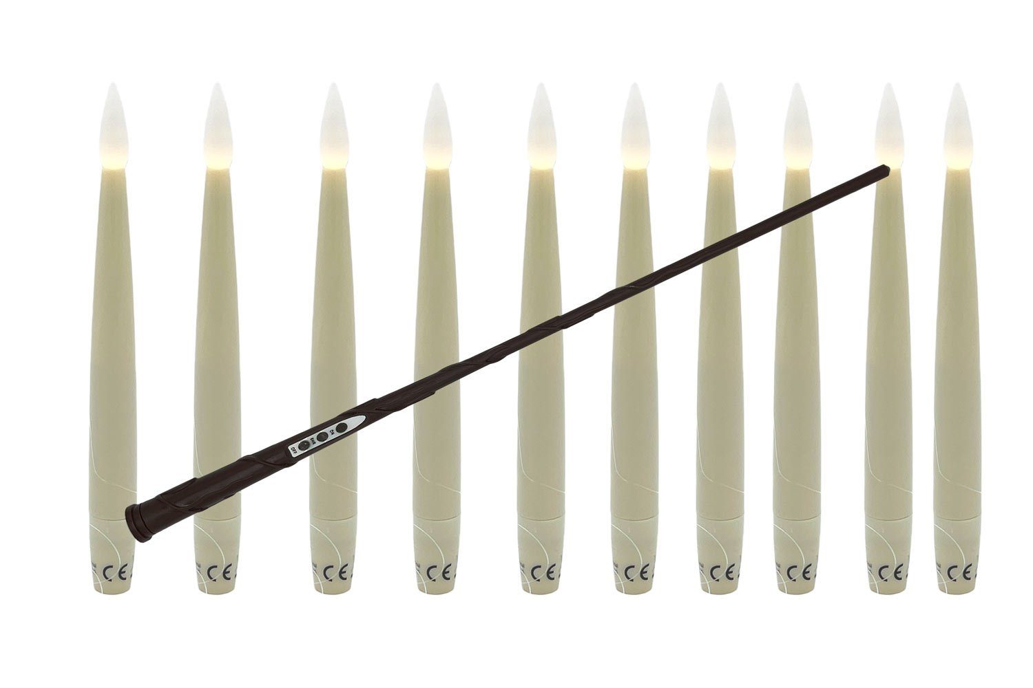 F-H-S International LED-Kerze (Set, 11-tlg), schwebend 10 Kerzen creme Zauberstab-Fernbedienung 15cm
