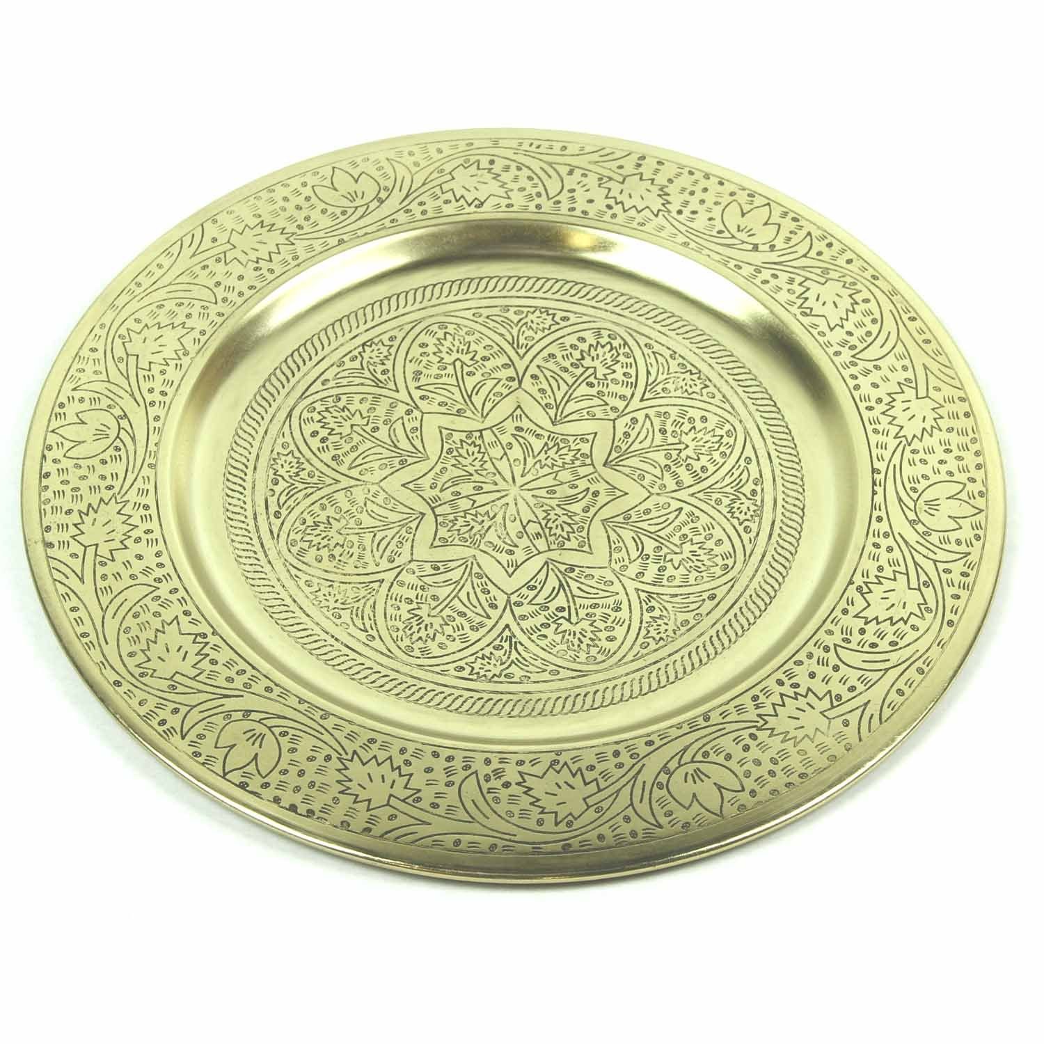 Casa Moro Dekotablett Marokkanisches Serviertablett Nermin aus Metall in Antik Gold look (orientalische Muster), Ramadan Deko Tablett Servierplatte Teetablett rund