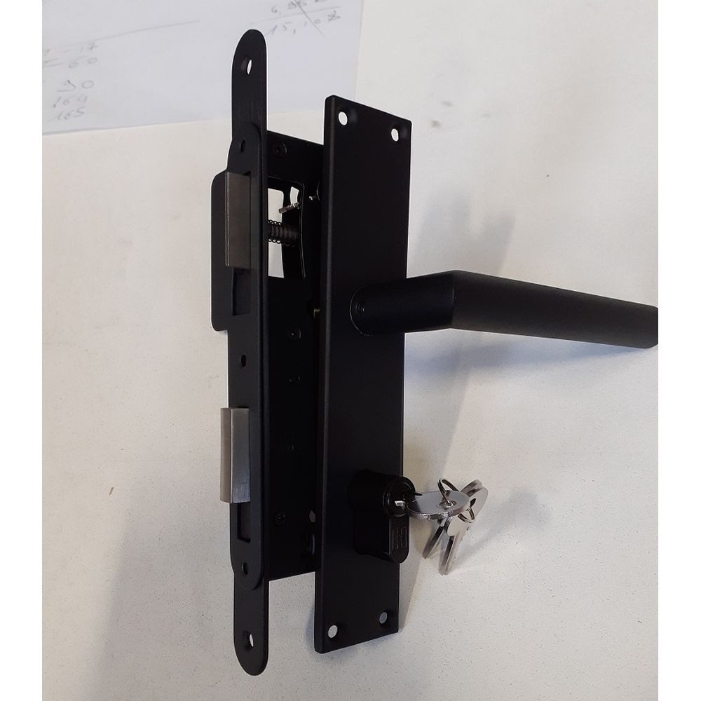 ROG-Gardenline Einsteckschloss SET: EINSTECKSCHLOSS FÜR GARTENTÜR - SCHWARZ TÜRSCHILD + 3 SCHLÜSSEL, Dornmaß 45 mm, rechts / links wechselbar, witterungsbeständig