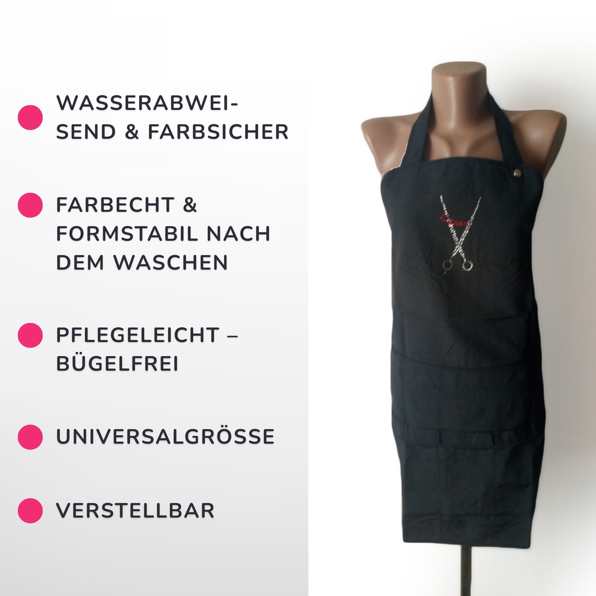 STM Company Kittelschürze Friseurschürze mit Strass-Bild & Taschen, Stylische Berufsschürze