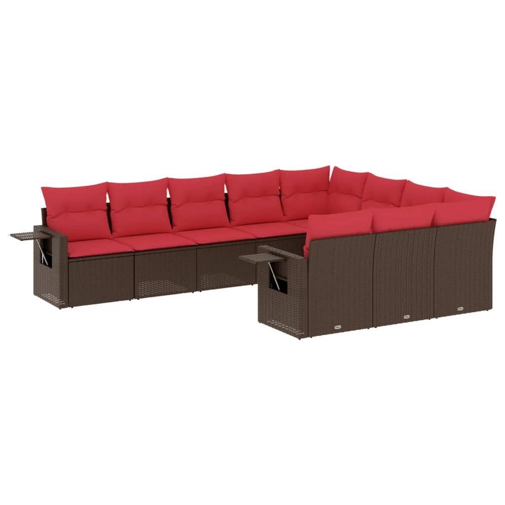 vidaXL Gartenlounge-Set 10-teiliges Gartensofa-Set mit Kissen, braun, Polyrattan, (1-tlg)
