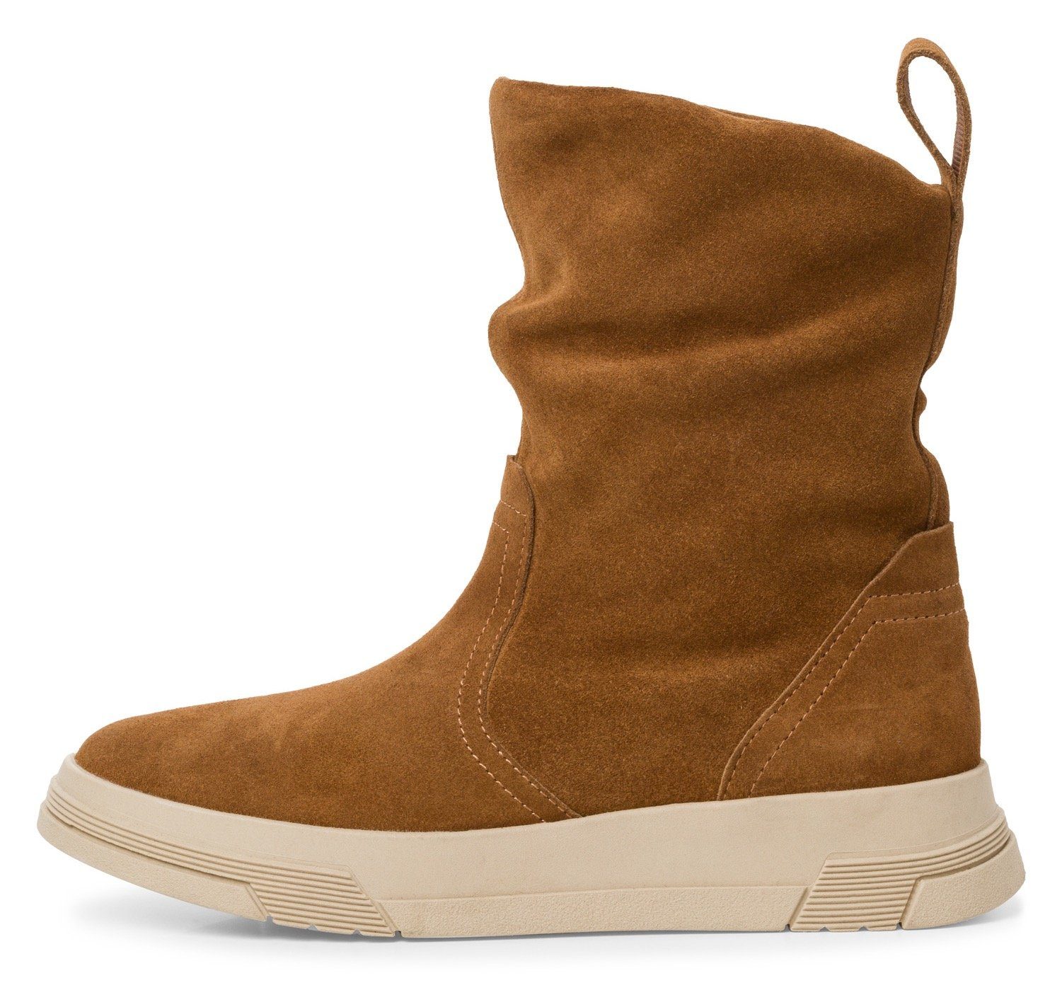 Tamaris Schlupfboots mit leicht gerafftem cognac Schaft