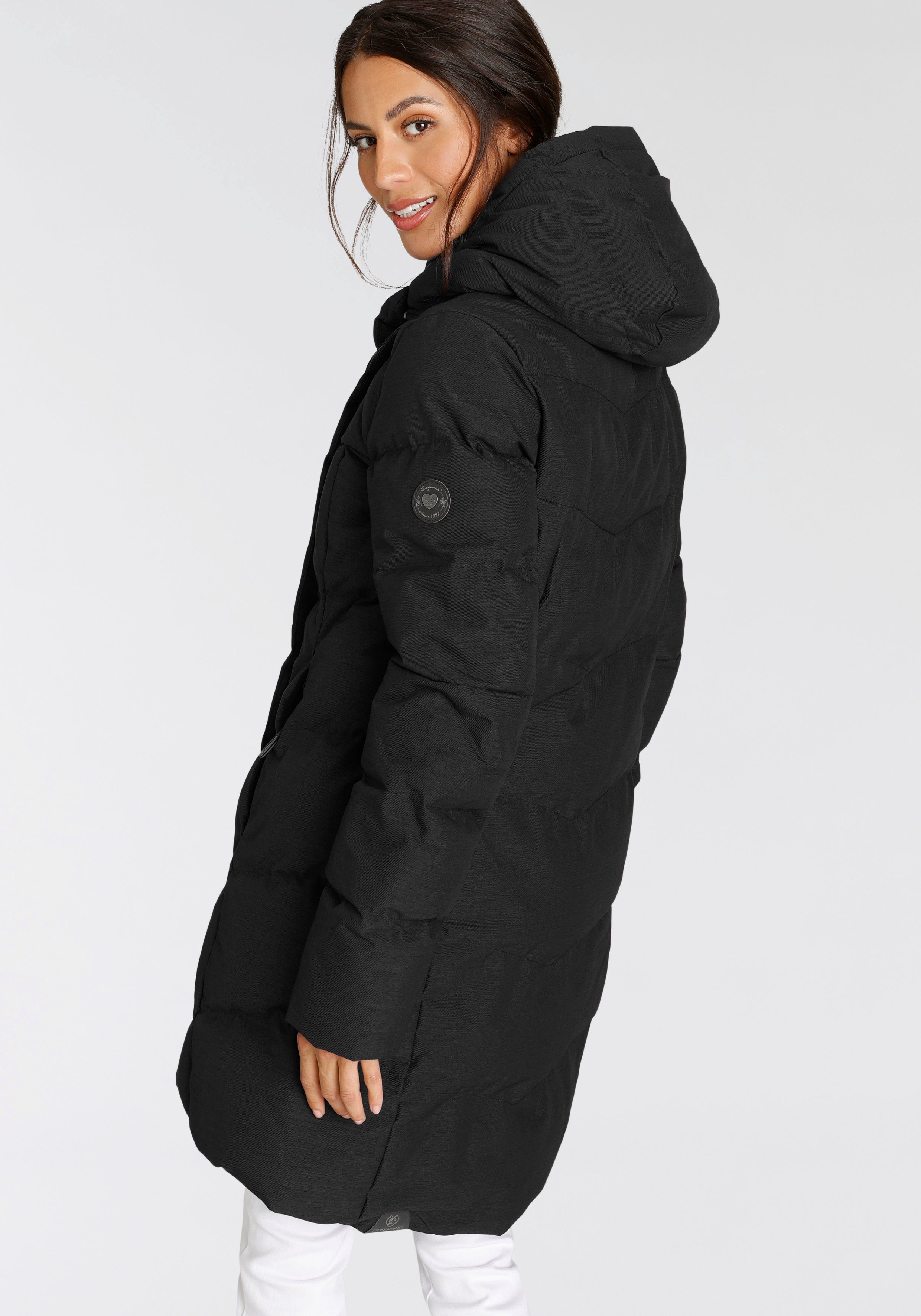 Kapuze Winterparka O BLACK Ragwear Steppjacke PAVLINNA mit stylischer, gesteppter