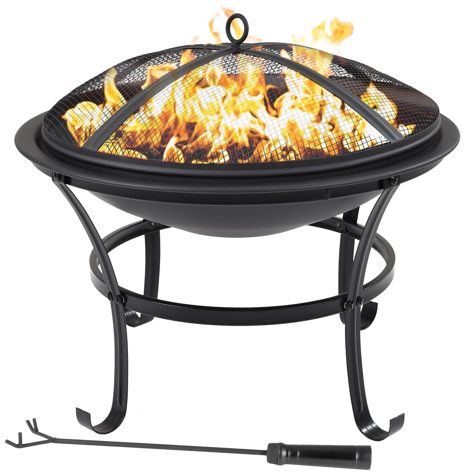 ECD Germany Feuerkorb mit Funkenschutz & Grillrost rund Ø56 cm aus