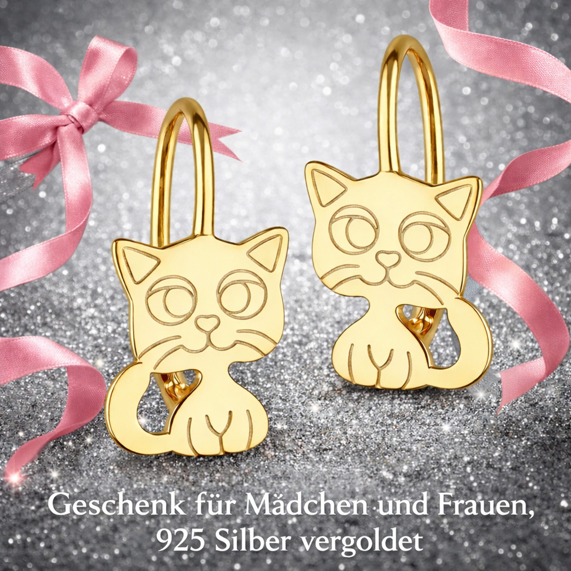 Limana Paar Creolen Ohrringe Mädchen Kinder 925 Silber Brisur Ohrhänger Katze Geschenk (Schmuck inkl. Dose für Geburtstag), Ostern Weihnachten Schulanfang Nikol – Bild 5 von 5