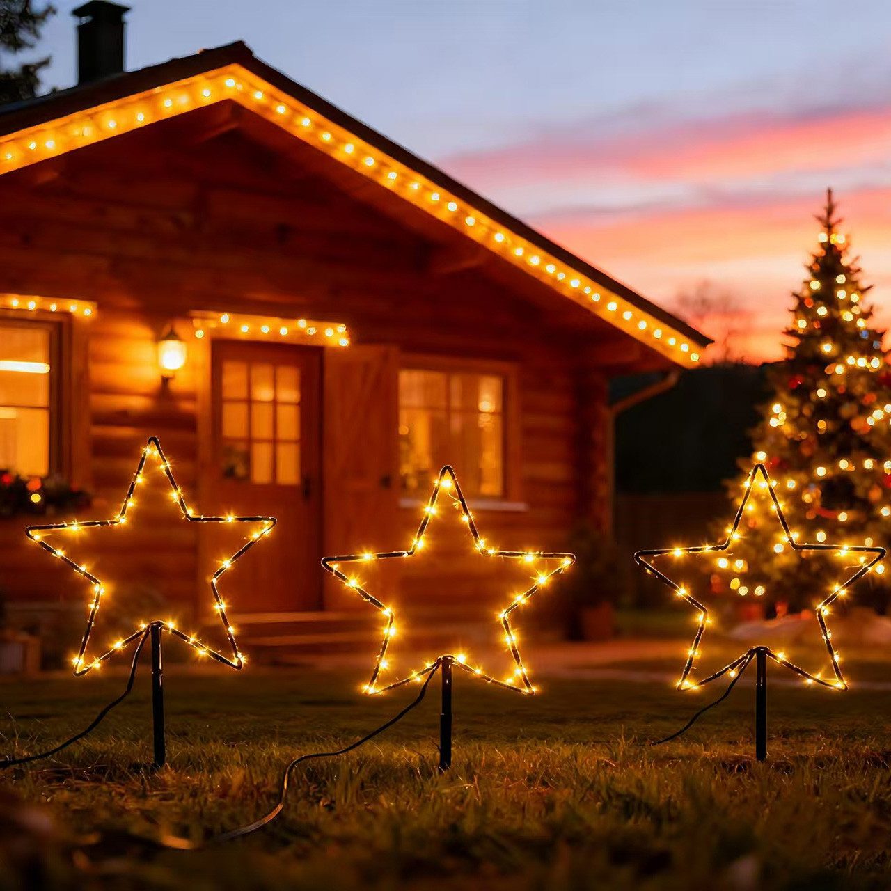 Salcar LED-Lichterkette LED Leuchtstäbe Stern Garten LED Leuchtstern 3 Stück/ 6 Stück Warmweiß, 45cm 3er Sterne LED