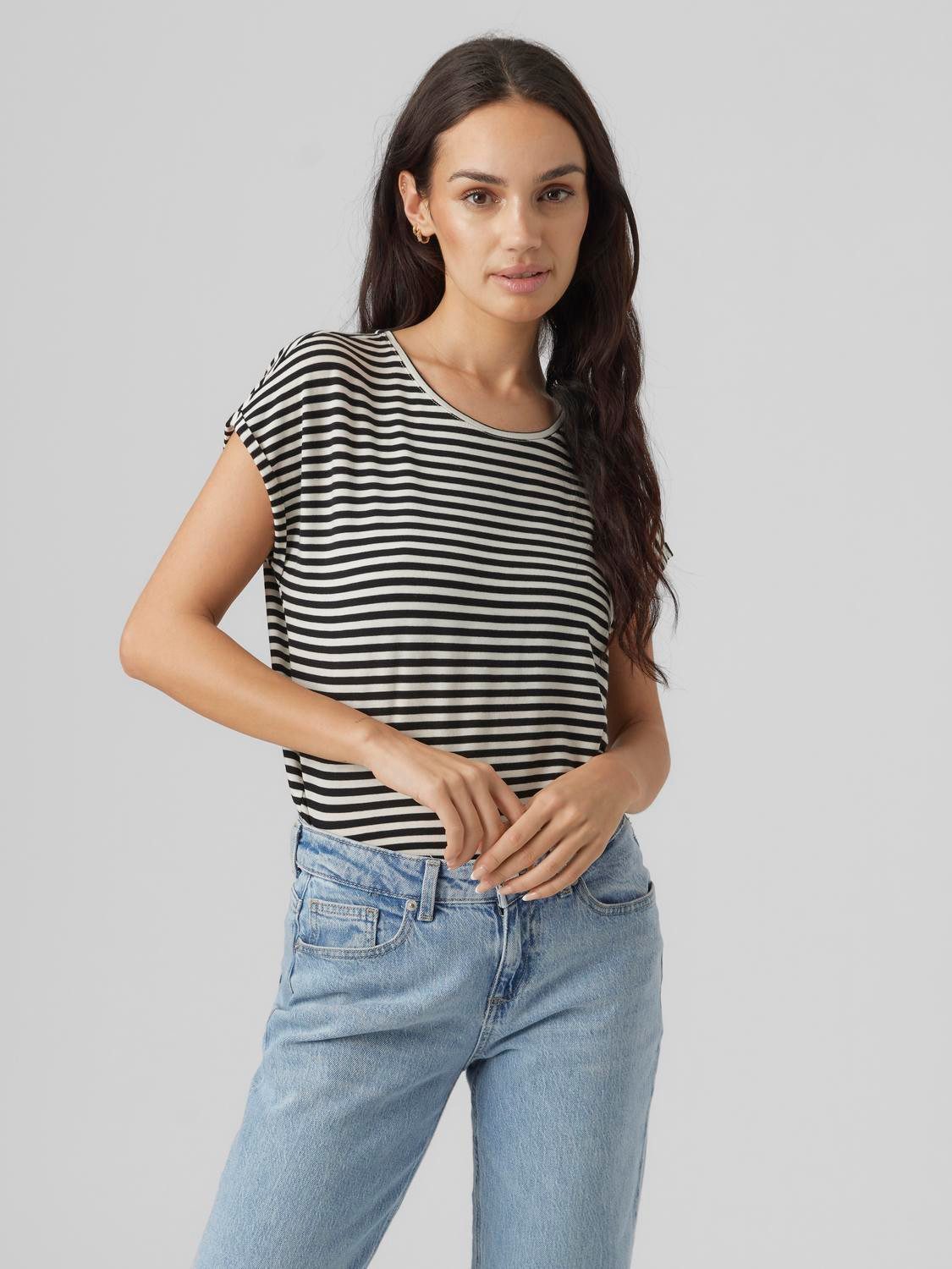 Vero Moda Rundhalsshirt VMAVA PLAIN SS TOP STRIPE GA JRS NOOS Materialmix, günstig online kaufen