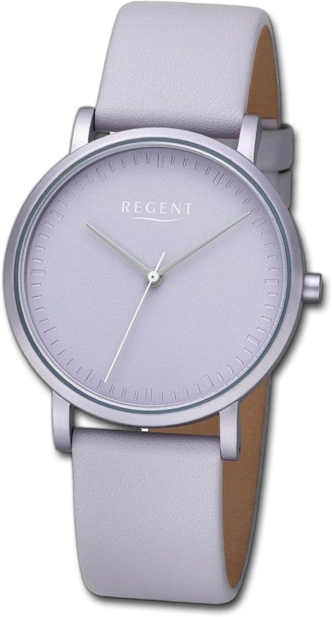 Regent Quarzuhr Regent Damen Armbanduhr Analog, Damenuhr Lederarmband lila, rundes Gehäuse, extra groß (ca. 36mm)