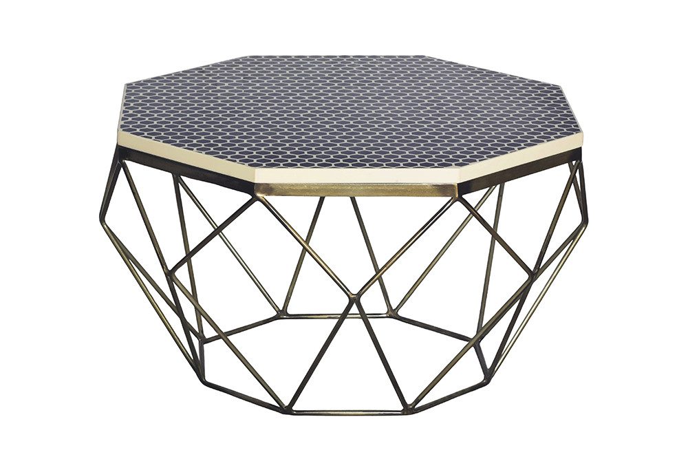 riess-ambiente Couchtisch DIAMOND 70cm schwarz/weiß - Achteckig, Mosaik, Messing, Kunsthandwerk (Einzelartikel, 1-St), moderner Beistelltisch - ideal für Arbeits-, Gäste- & Wohnzimmer