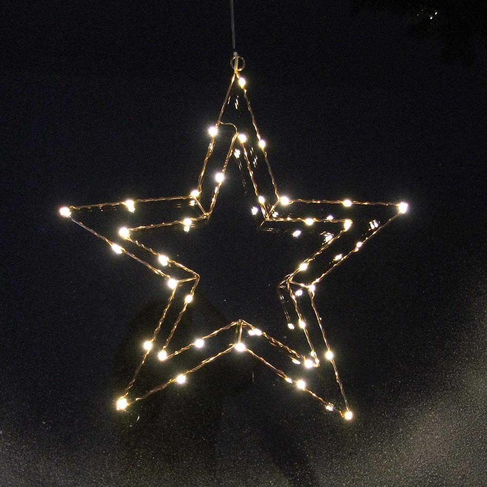 Gartenpirat LED Stern Weihnachtsstern aus kupferfarbenem Draht mit LED-Lichtern warmweiß, LED fest integriert, Warmweiß, Timer-und Schalter-Funktion: Schalter mit 3 Funktionen(ON/OFF/TIMER)