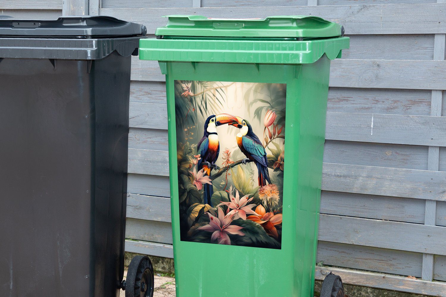 Tukan (1 Dschungel Sticker, Mülltonne, Vögel - Mülleimer-aufkleber, Blumen Abfalbehälter - Container, MuchoWow St), - - Natur Wandsticker