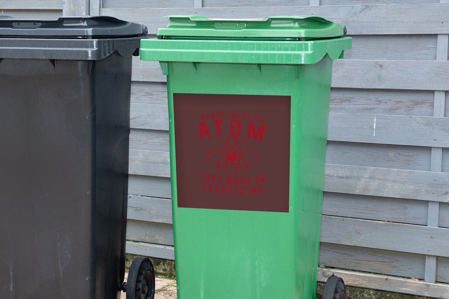 St), (1 Wandsticker - Mülleimer-aufkleber, MuchoWow Abfalbehälter Rot Atome Container, Mülltonne, - Sticker, Vintage