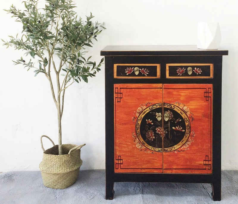 OPIUM OUTLET Kommode Chinesischer Schrank Möbel asiatisch orientalisch, Vintage Landhaus-Stil, komplett montiert, Sideboard Anrichte aus Holz