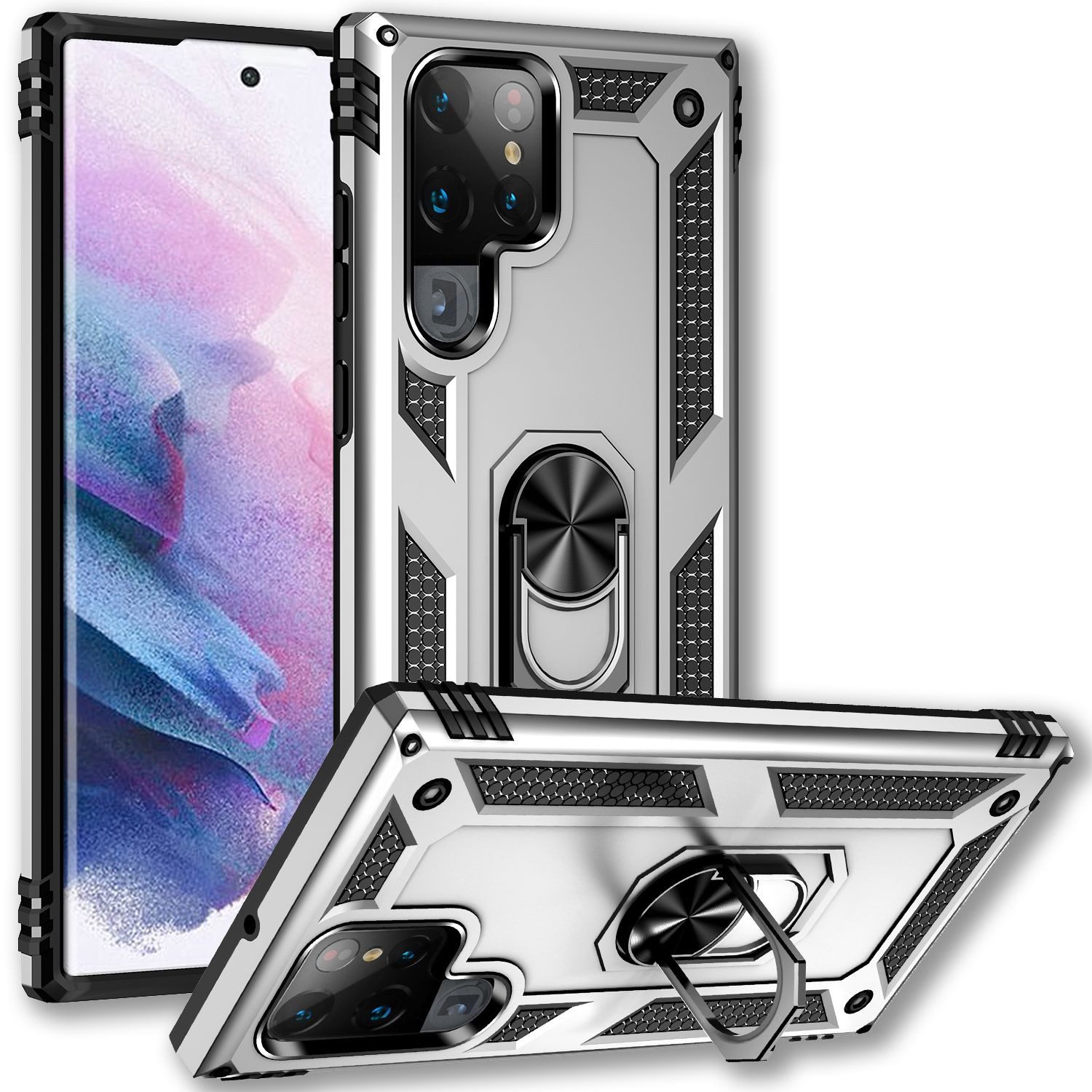 Nalia Smartphone-Hülle Samsung Galaxy S22 Ultra 17,3 cm (6,8 Zoll), Stoßfeste Military-Style Ring Hülle / Extrem Schützend / Outdoor Case