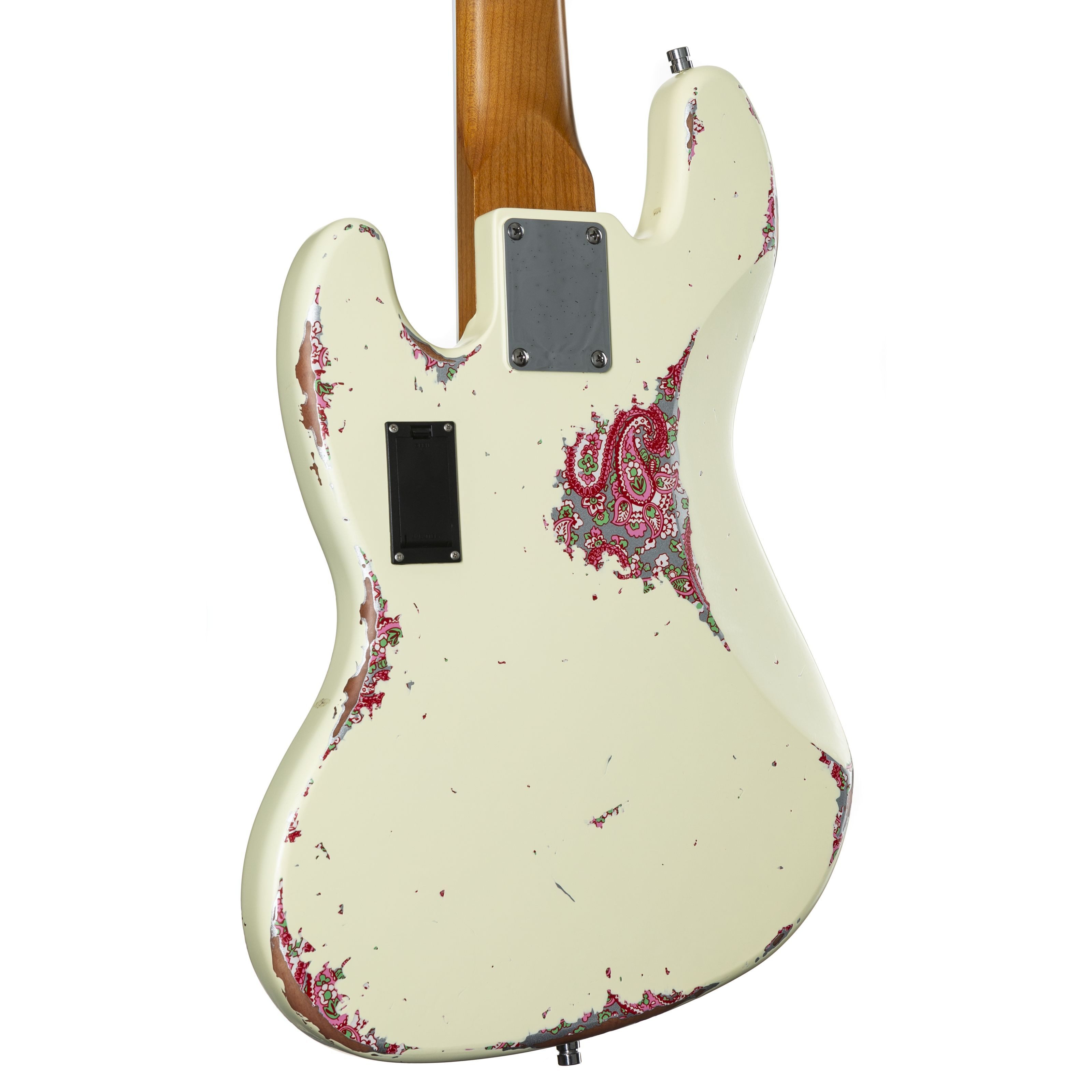 FAME E-Bass, E-Bässe, 5-Saiter E-Bässe, Custom JB 5 Worn Vintage White over Pink Paisley - E-Bass