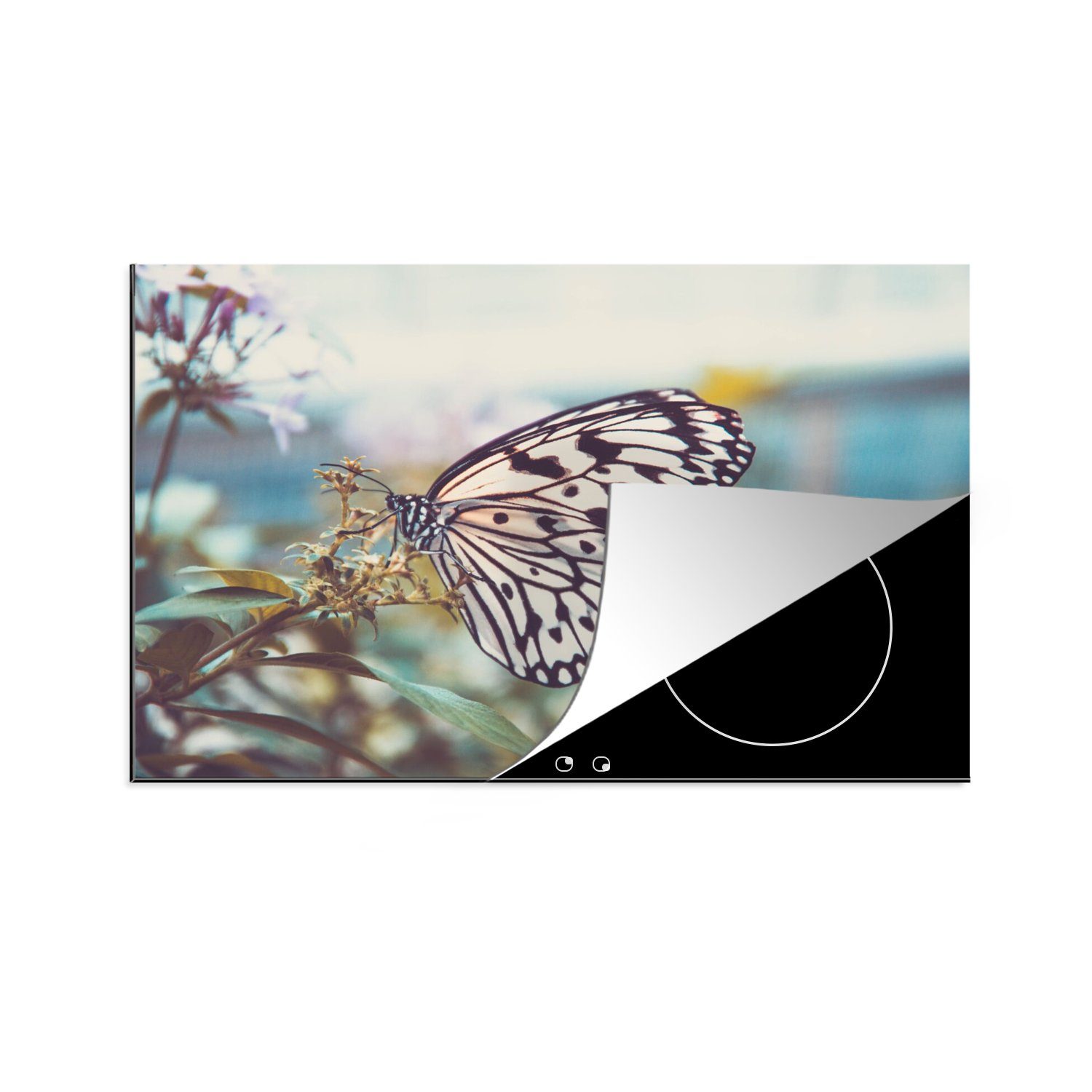 MuchoWow Herdblende-/Abdeckplatte - (1 Vinyl, Schmetterling tlg), 80x52 Schutz küche, - Induktionskochfeld Frühling, die für cm, Blumen Ceranfeldabdeckung