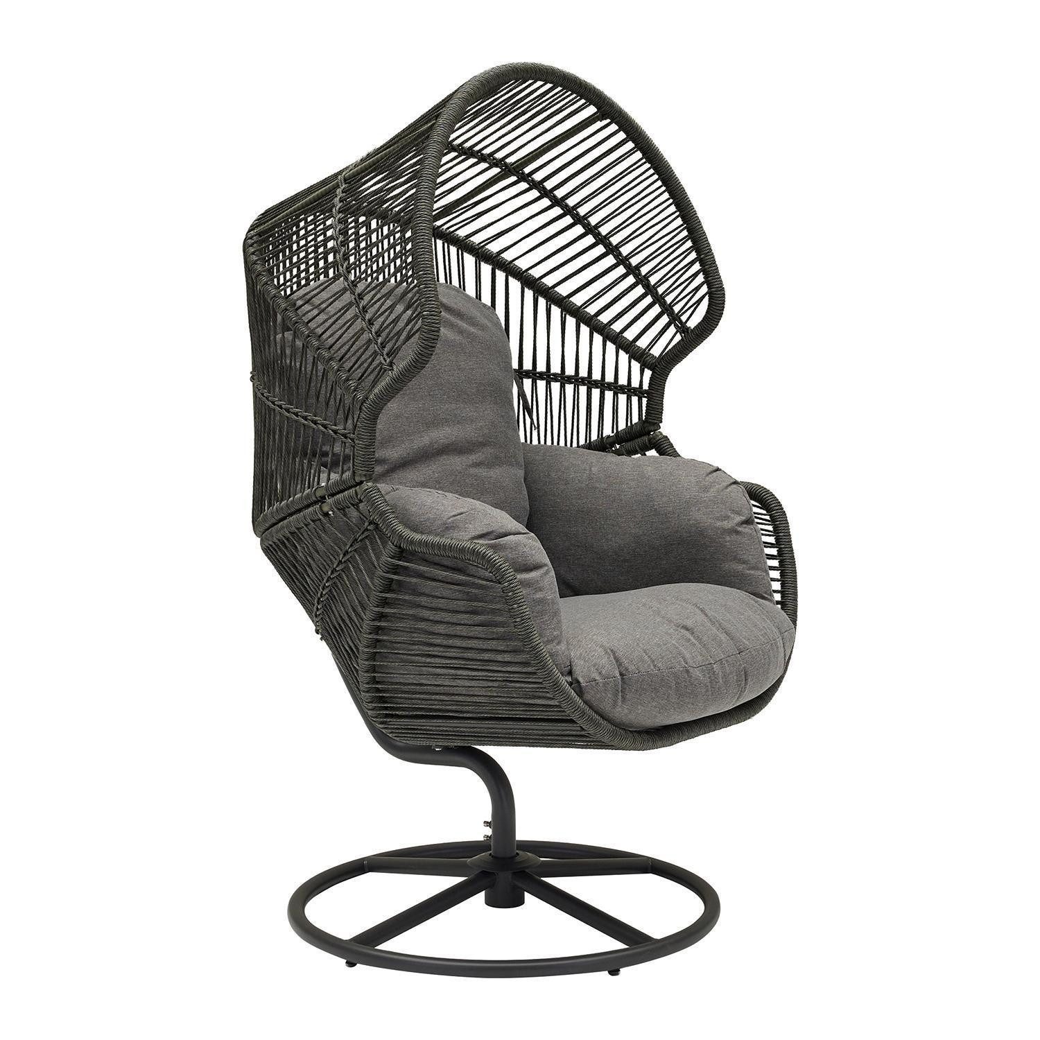 L.C. Wholesaler GmbH Gartensessel XARO, Anthrazit, Schwarz, Stahl, Seilbespannung, Kunststoffgeflecht, Drehbar, mit Kissen, B 86 x H 150 x T 88 cm