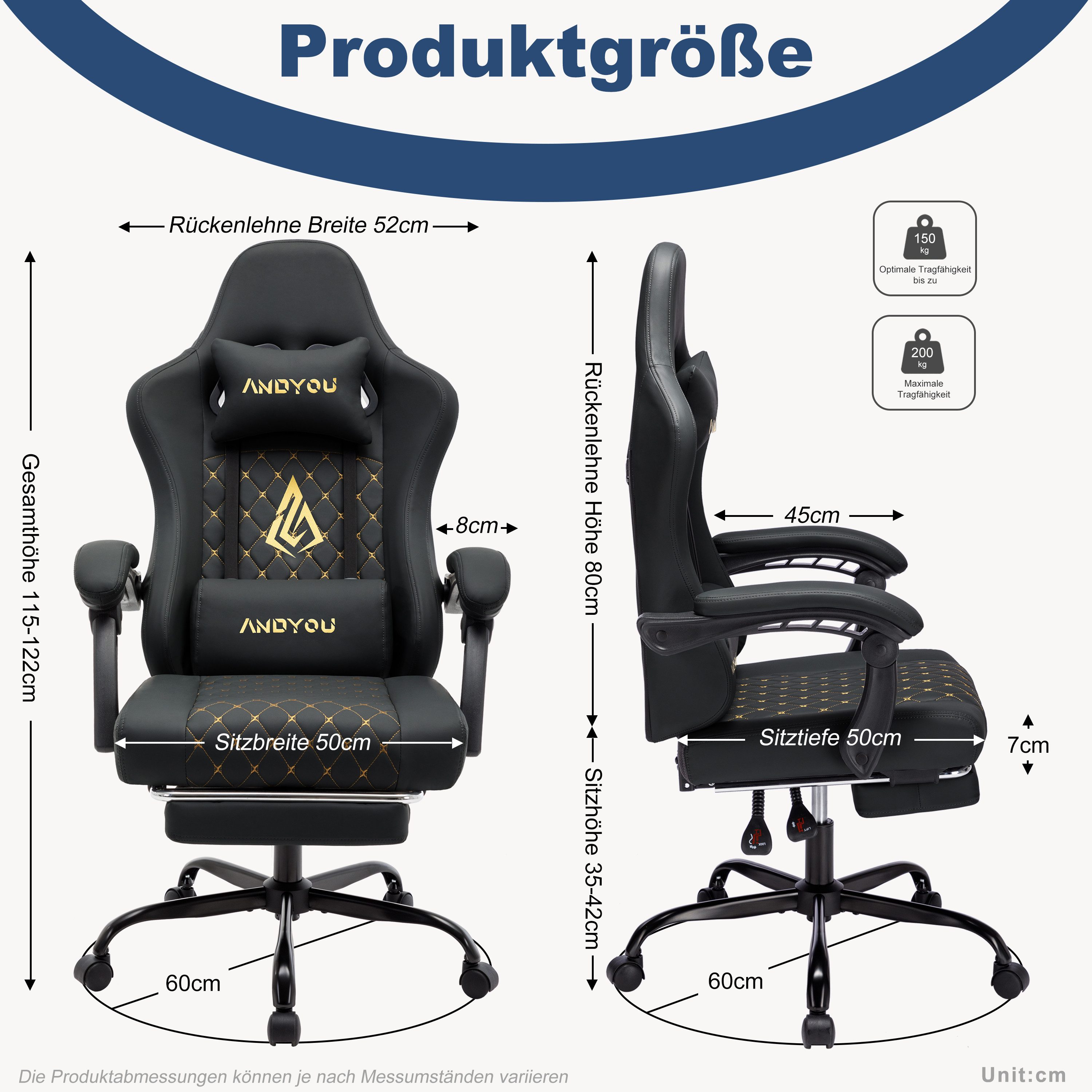 ANDYOU Gaming-Stuhl mit Lendenwirbelstütze, Fußstütze und günstig online kaufen