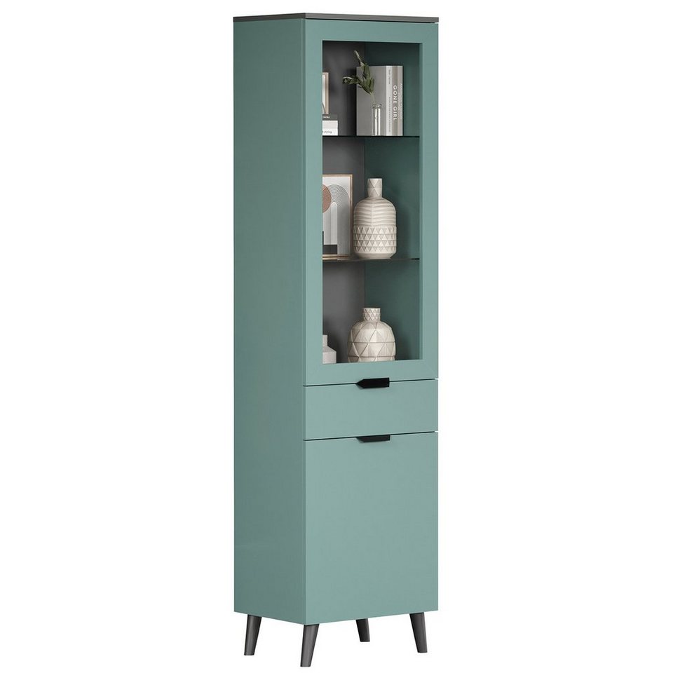 trendteam Highboard Vitrine Melton, Dusk Blue / Anthrazit, schlicht und  schnörkellos