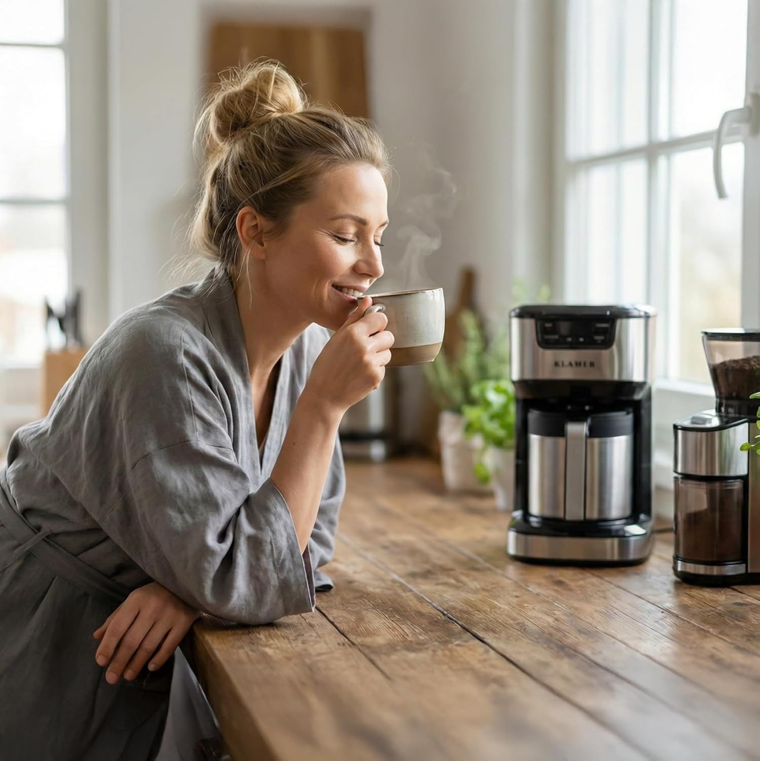 KLAMER Filterkaffeemaschine mit Thermoskanne 1,25 L, 1000 W, 10 Tassen, programmierbar mit Startzeitvorwahl & Tropf-Stopp – Kaffeebereiter für Zuhause und Büro