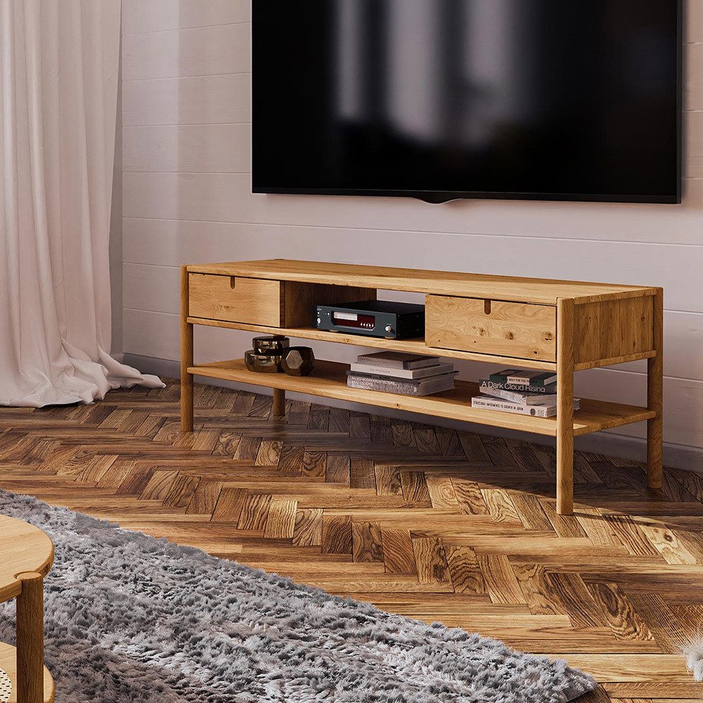 Lomadox Lowboard PORI-165, 160cm breit, Eiche massiv geölt, montierte Lieferung
