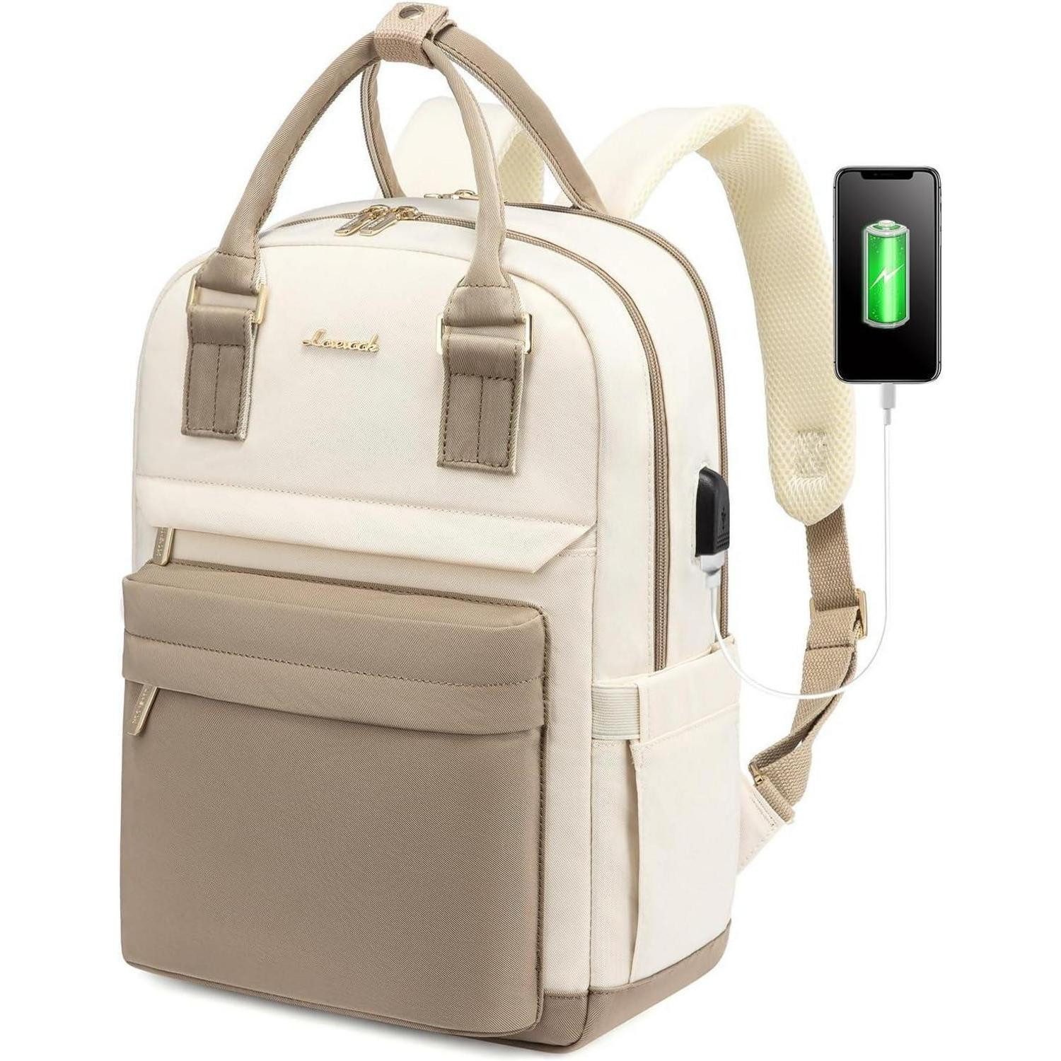 LuxusKollektion Minirucksack Damen Rucksack Klein 14 Zoll Laptop Wasserdicht Daypack Khaki Beige