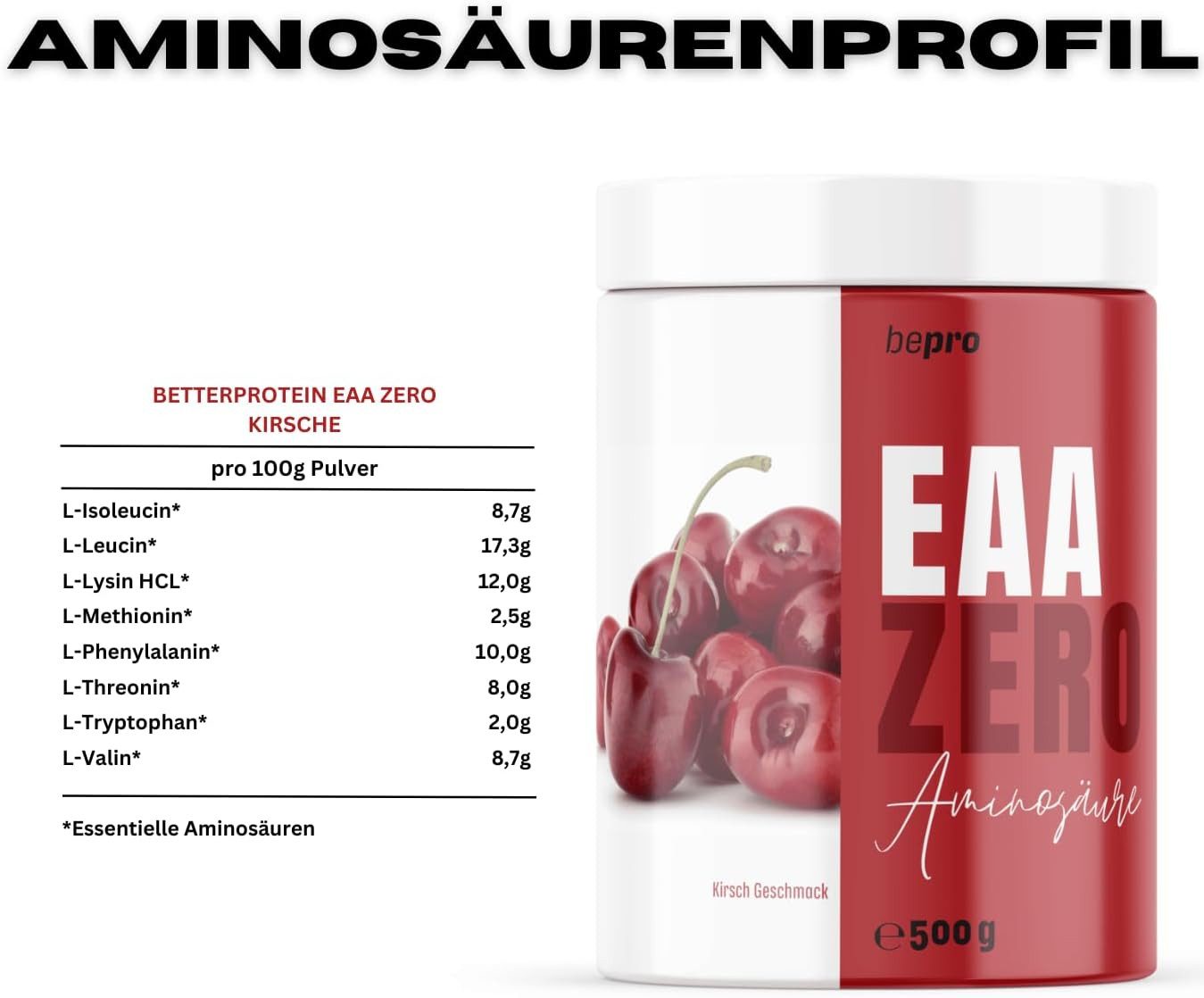 better protein Premium EAA Zero - Hoher BCAA Gehalt – Alle essentiellen Aminosäuren Pulver, 500 g