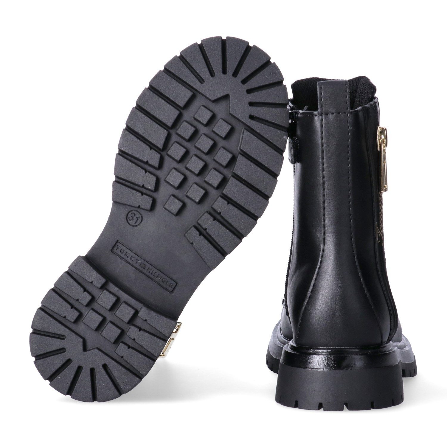 Tommy Hilfiger Schnürboots Schnürstiefelette, Logoschriftzug, weit für kräftige Kinderfüße