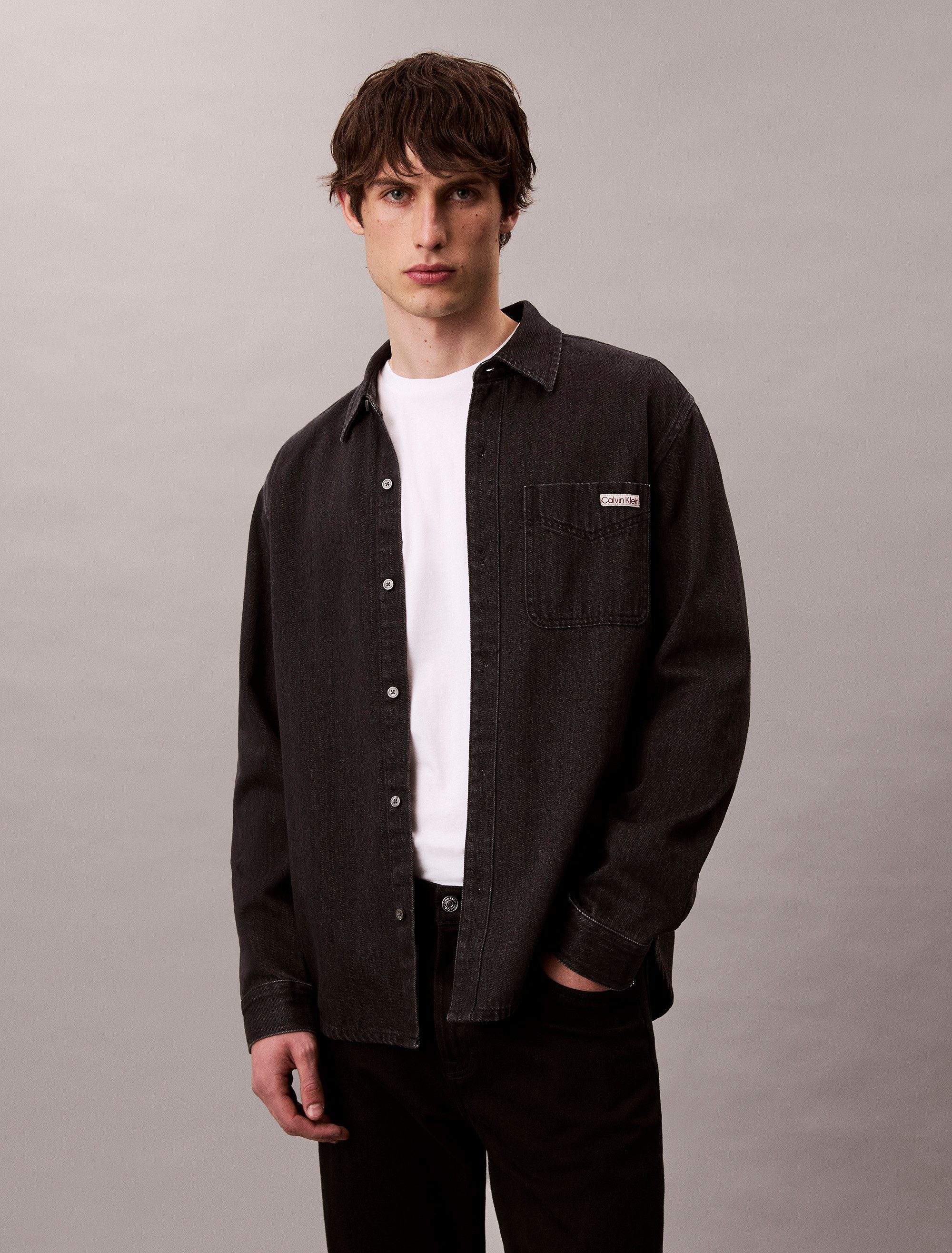 Calvin Klein Jeans Langarmhemd CLASSIC 205 BLACK OVERSHIRT Mit Rundhalsausschnitt, regular fit