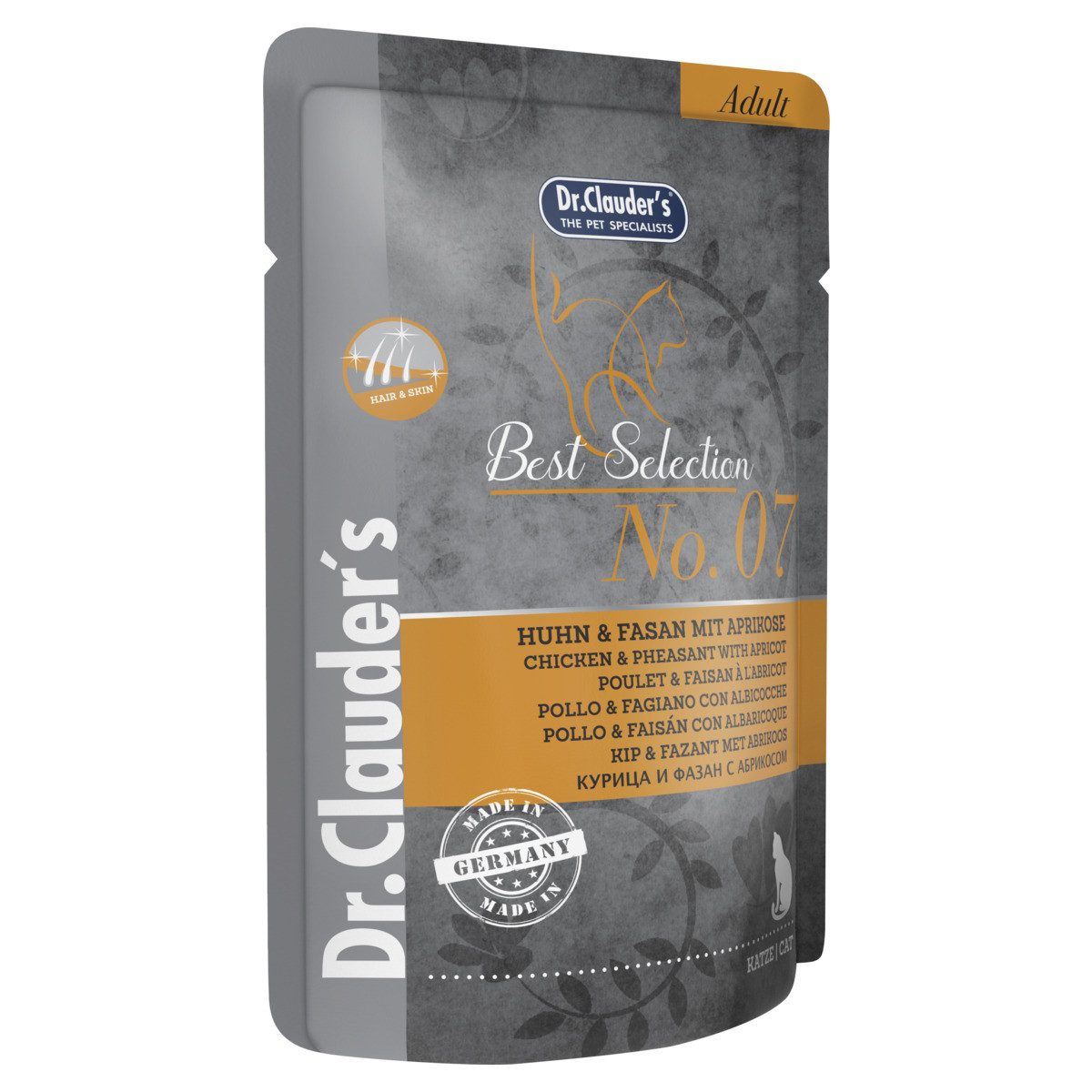 Dr. Clauder's Best Selection Adult No. 7 Huhn & Fasan mit Aprikose 85 g - 16 Stück, Nassfutter für: Katze