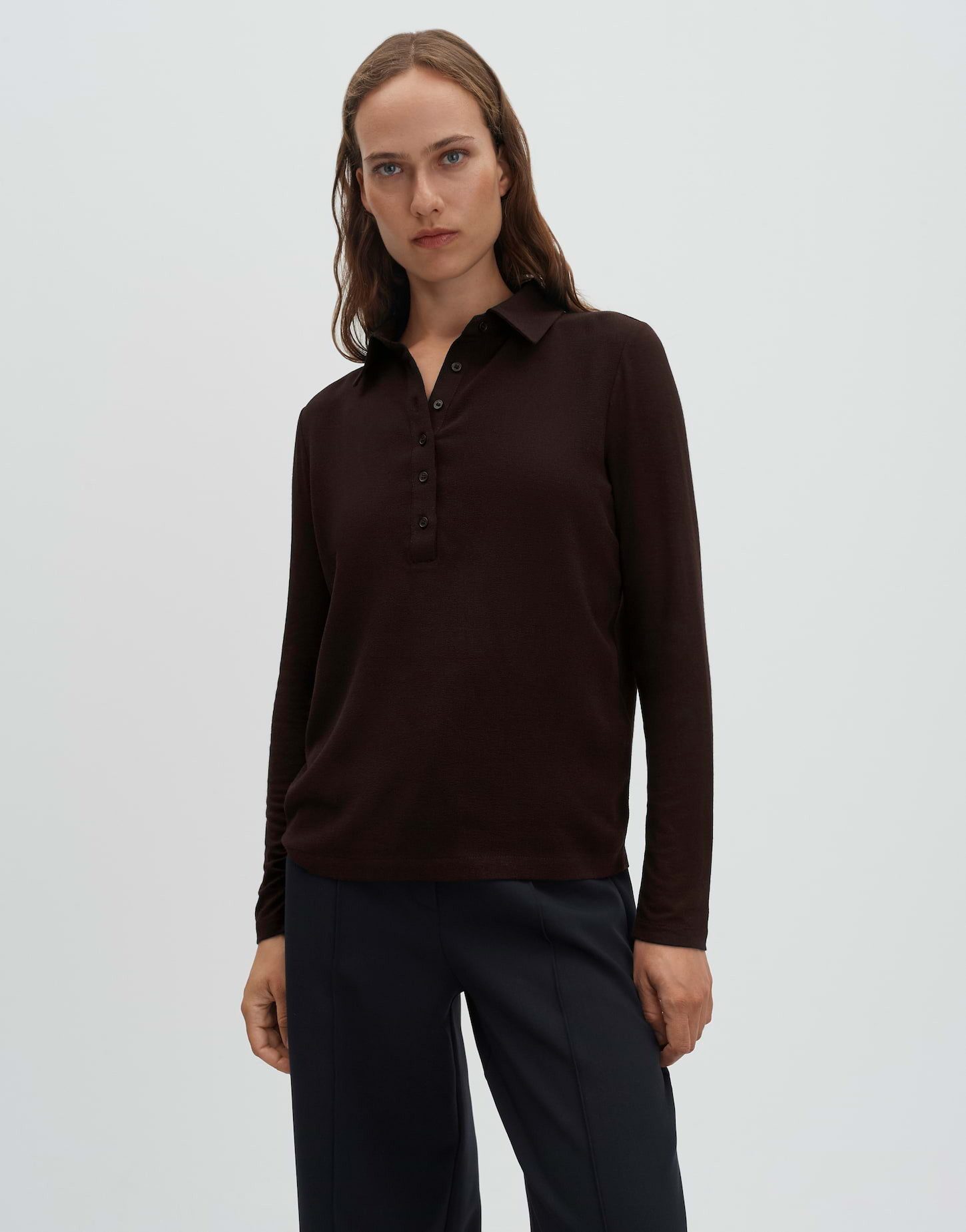 Langarm-Poloshirt KERTINE Slim im Materialmix