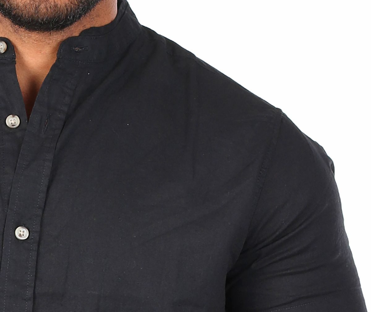 CARISMA Kurzarmhemd Herren Leinen Baumwoll Mix Casual Hemd 9337 Regular Kurzarm Stehkragenkragen Uni – Bild 5 von 5