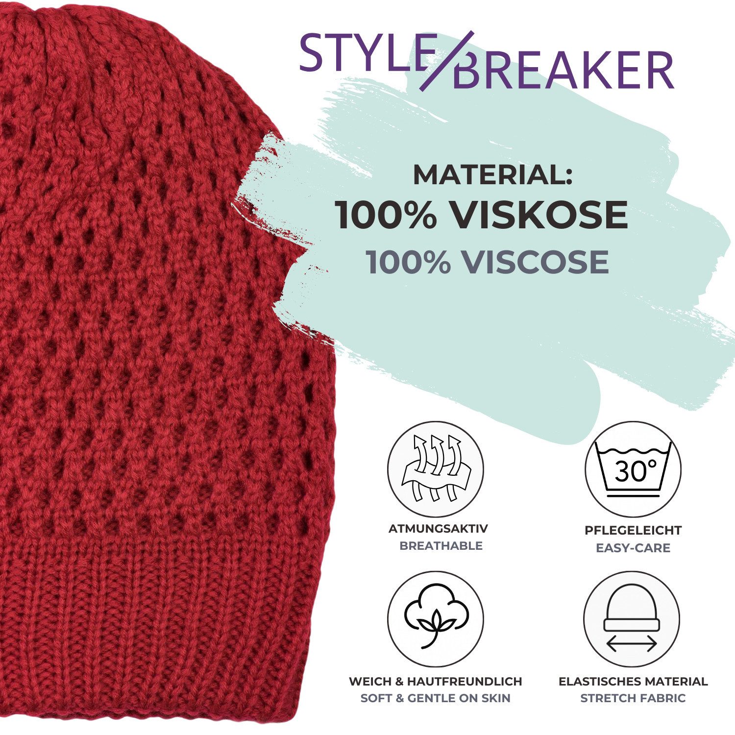 styleBREAKER Strickmütze Strick Beanie Mütze mit Loch Muster (1-St)