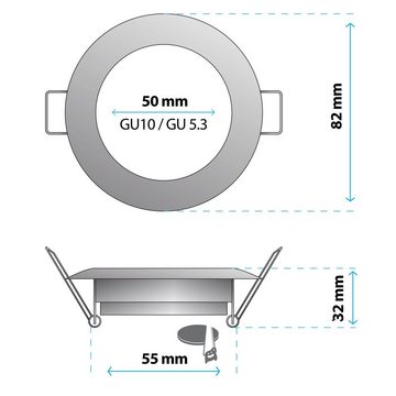 Maxkomfort Einbauleuchte 803A, ohne Leuchtmittel, Einbauspot, Einbauleuchte, Rahmen, Rostfrei, Deckenspot, Strahler, GU10, MR16