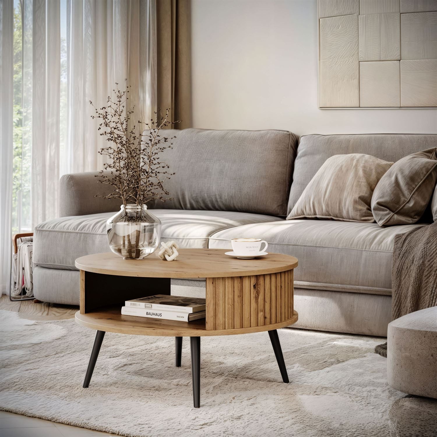 Lookway Couchtisch IVY Runder Sofatisch mit Ablage (1 Tisch), Durchmesser: ⌀ 76 cm