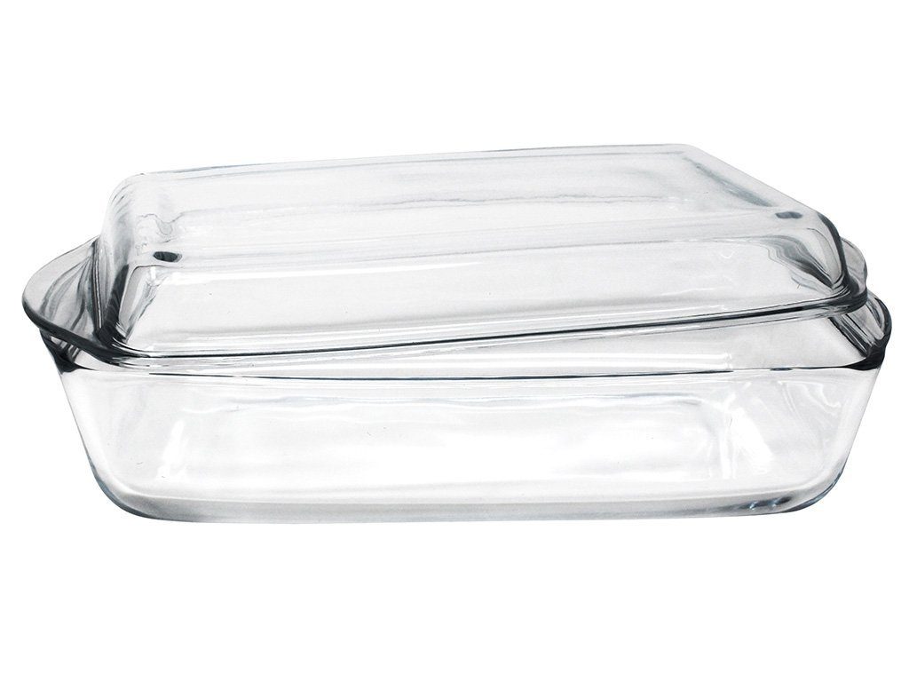 Pasabahce Auflaufform Pasabahce 59009 Auflaufform Servierform rechteckig aus Glas mit Deckel