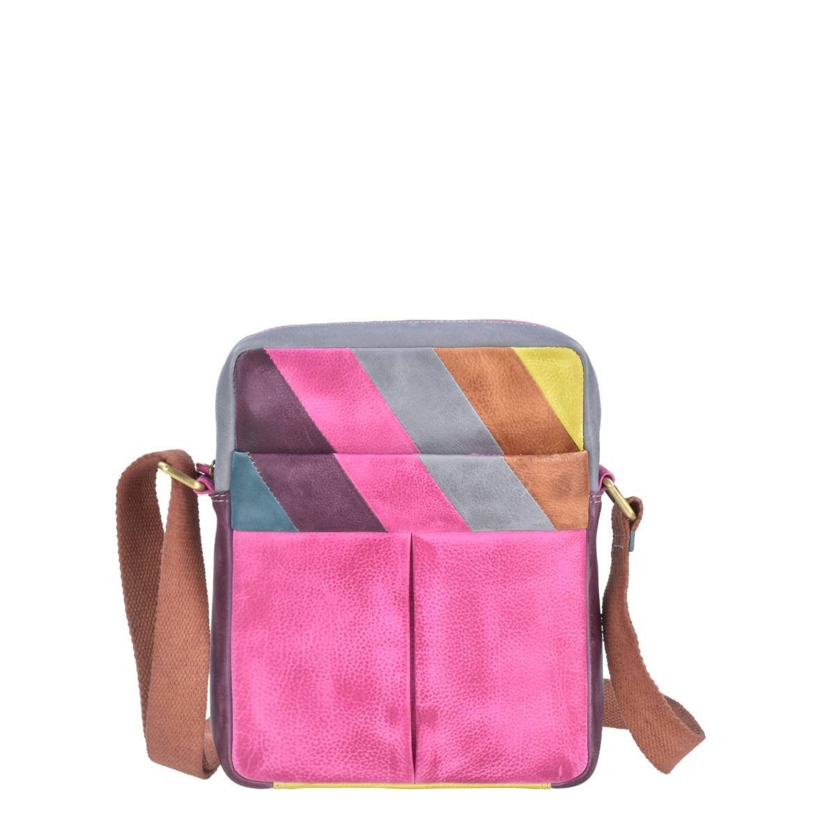 Greenburry Umhängetasche "Candy Shop" Leder, Schultertasche, Damentasche, bunt, 22x27cm, buntes Muster
